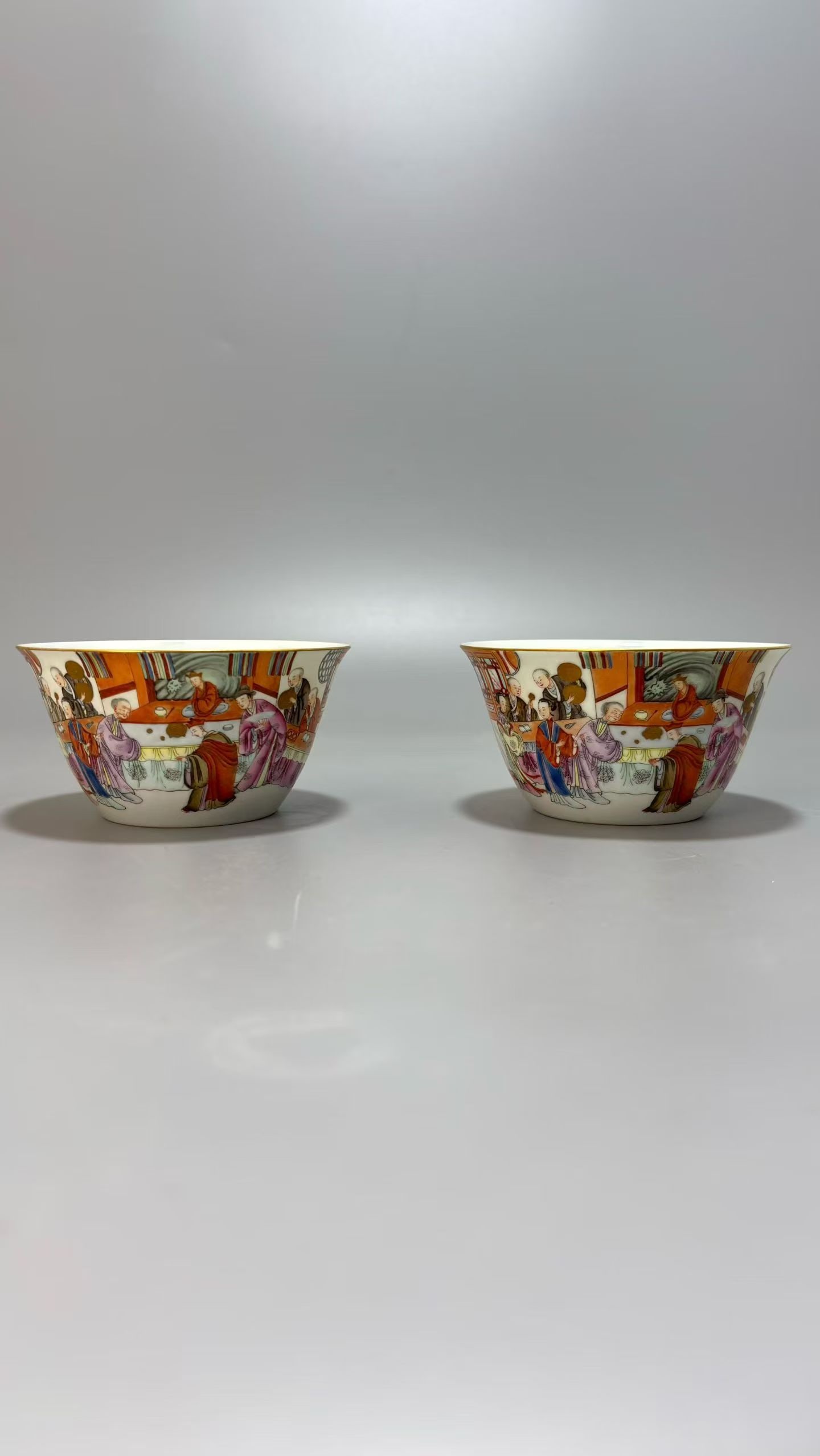 Pair of Famille Rose Character Story and Poetry Pattern Porcelain Cup: Pair of Famille Rose Character Story and Poetry Pattern Porcelain Cup ?11.8 x 6.5cm?