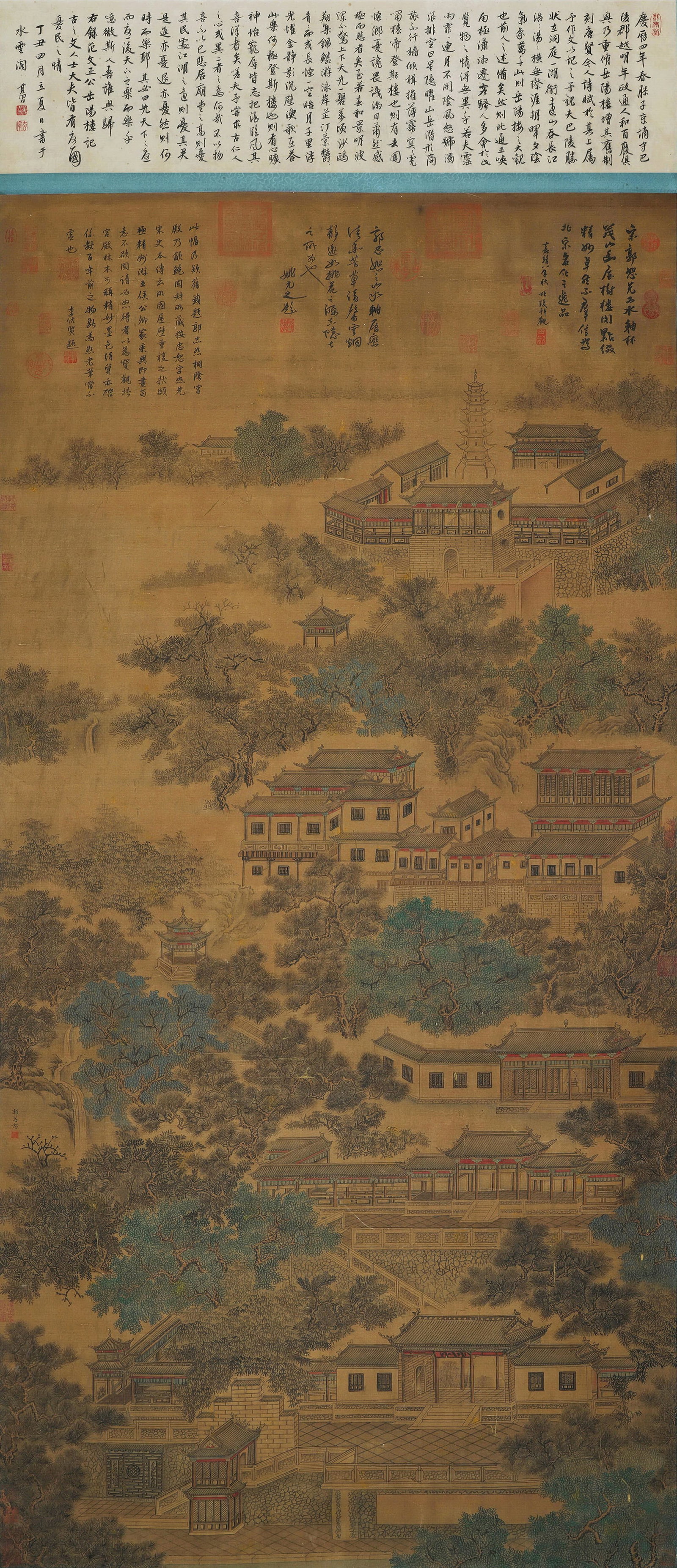 Guo Zhongshu mark, Chinese Landscape painting. Ink and Color on Silk, Hanging Scroll: Guo Zhongshu mark, Chinese Landscape painting. Ink and Color on Silk, Hanging Scroll (200 x 100cm)