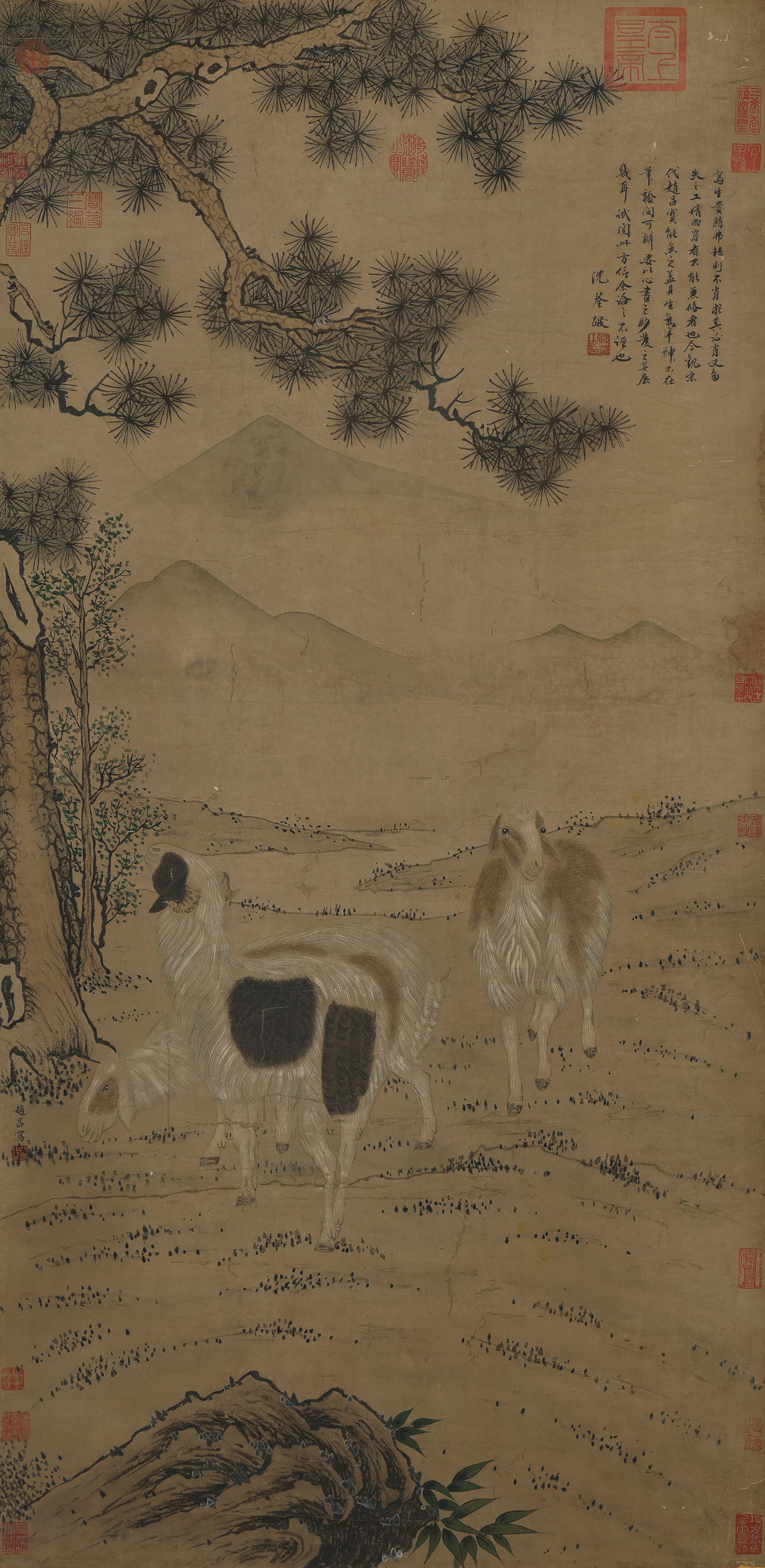Zhao Chang mark, Chinese Three Rams painting. Ink and Color on Paper, Hanging Scroll: Zhao Chang mark, Chinese Three Rams painting. Ink and Color on Paper, Hanging Scroll (130 x 65cm)