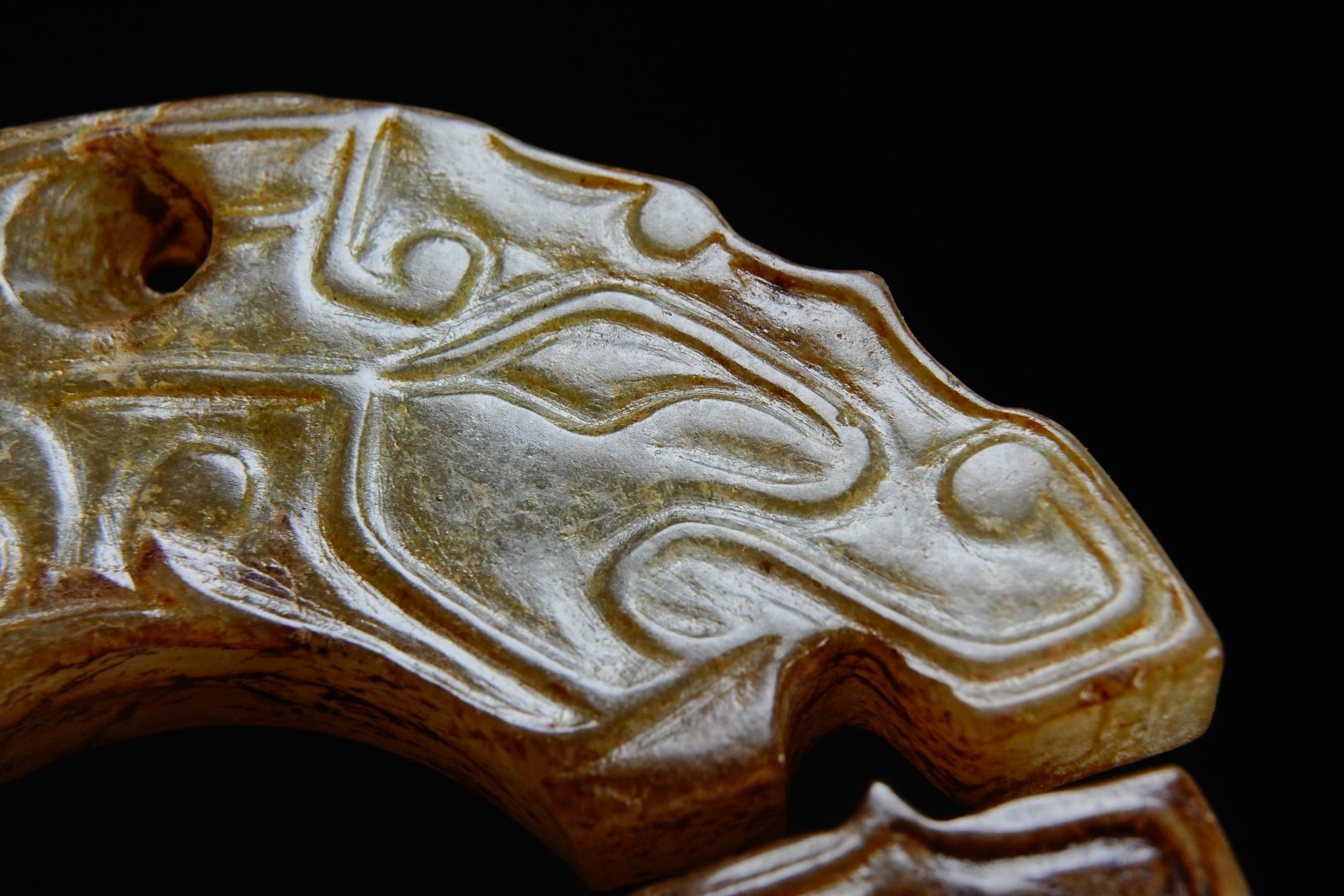 Jade Carved Beast Face Pattern Dragon Shape Bi - 3