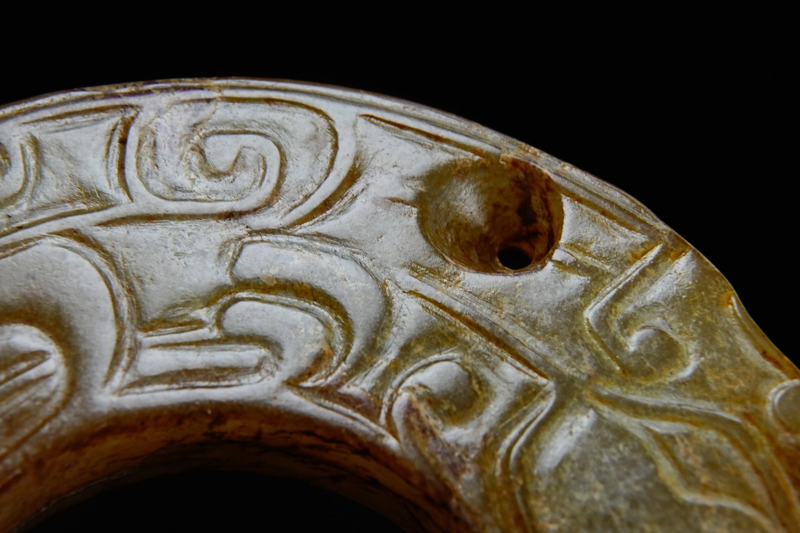 Jade Carved Beast Face Pattern Dragon Shape Bi - 4