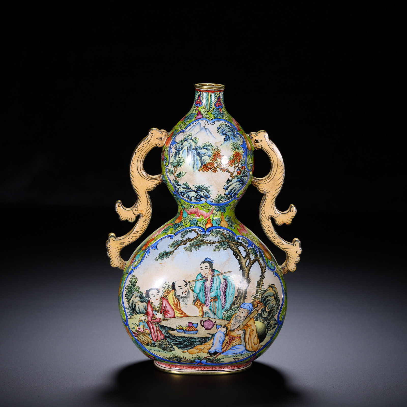 CHINESE GILT COPPER CLOISONNE ENAMEL GOURD VASE: CHINESE GILT COPPER CLOISONNE ENAMEL GOURD VASE (11 x 6 x 16cm,Weight 410g)