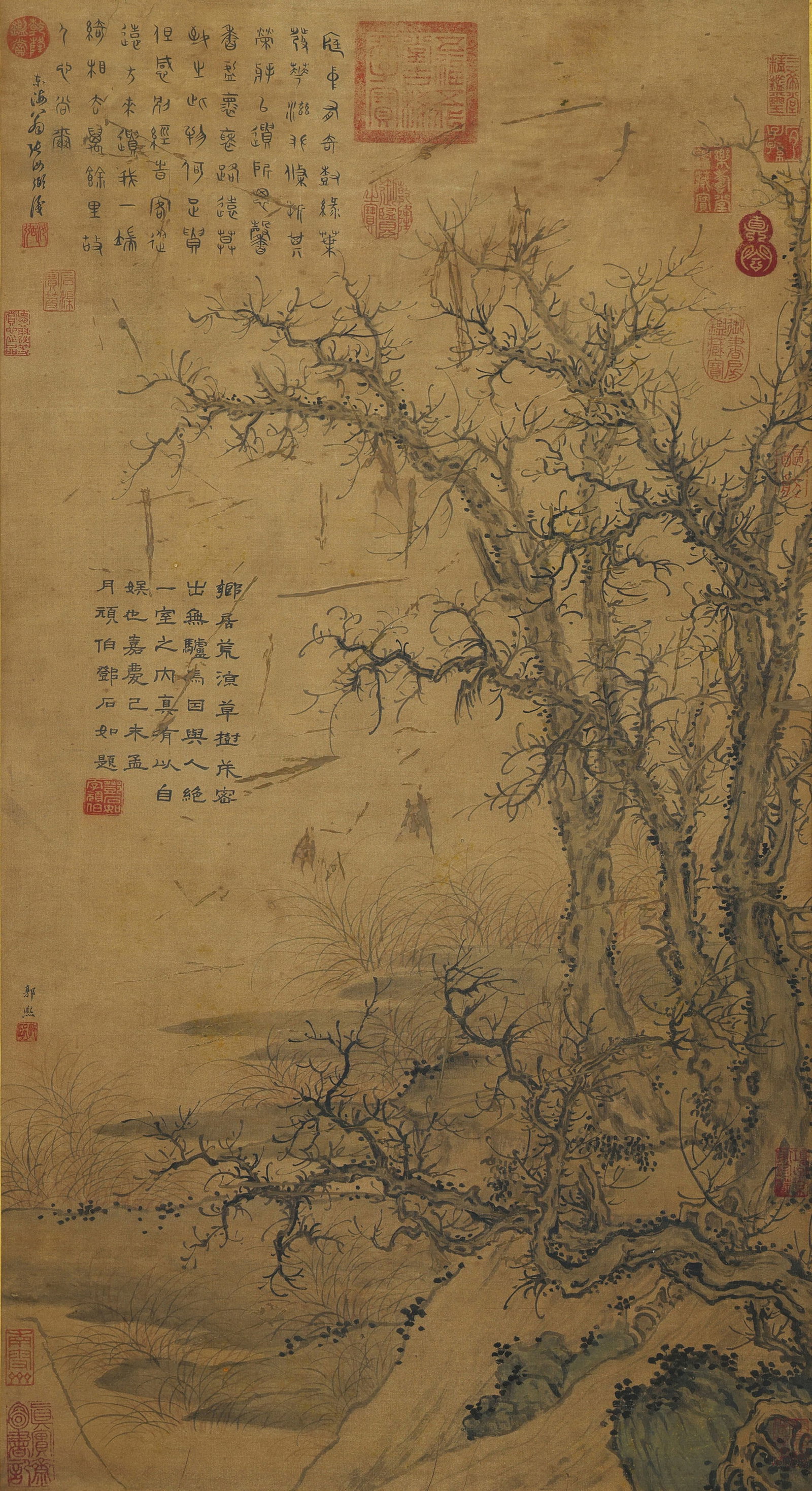 Guo Xi mark, Chinese Tree painting. Ink on Silk, Hanging Scroll: Guo Xi mark, Chinese Tree painting. Ink on Silk, Hanging Scroll (96 x 52cm)