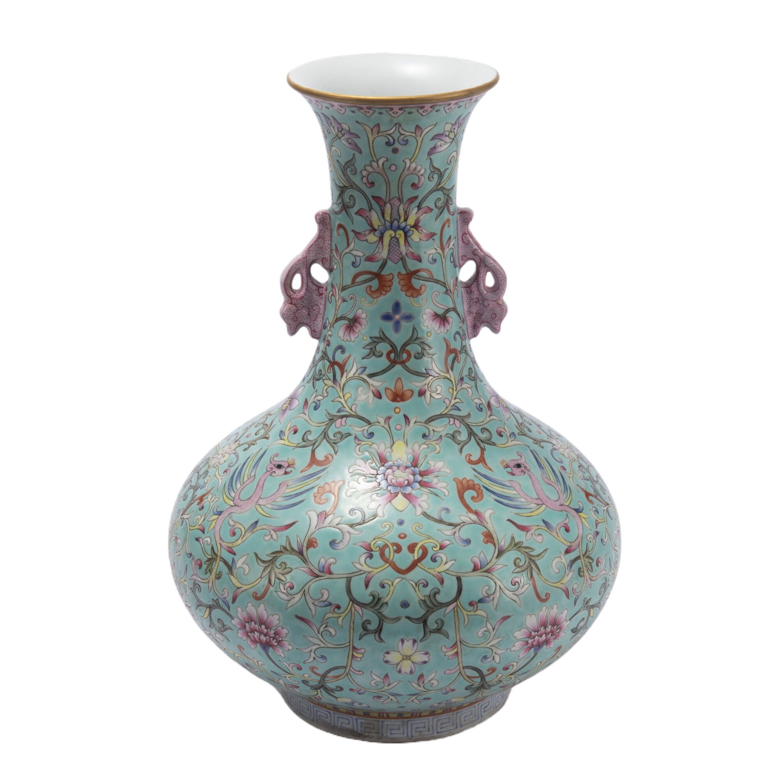 A FAMILLE ROSE PORCELAIN VASE,QING: A FAMILLE ROSE PORCELAIN VASE,QING (23 x 31cm,Weight 2350g)