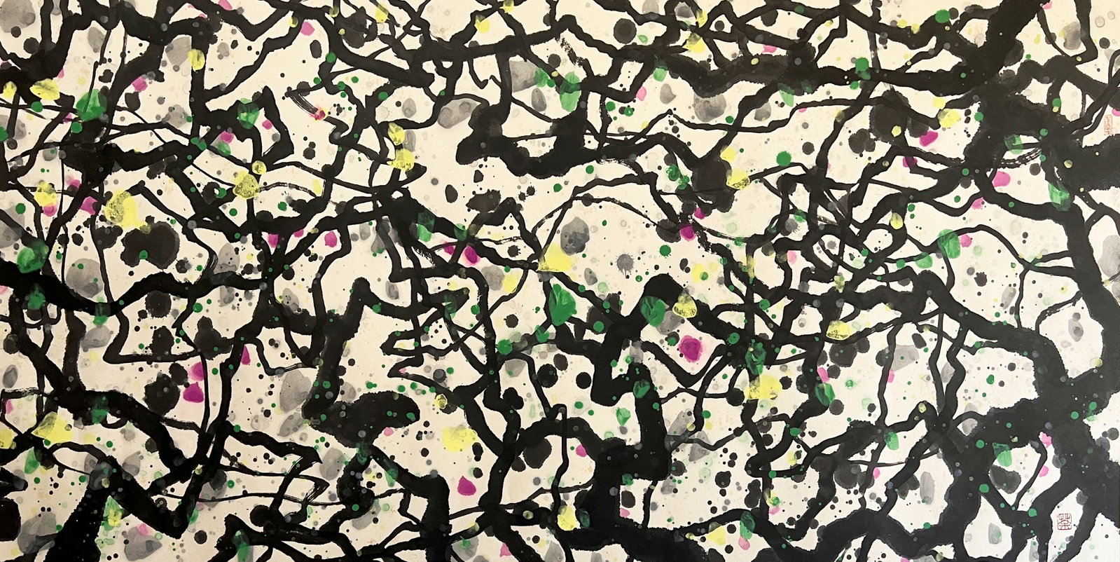 Wu Guanzhong mark, Chinese Wild Vine painting. Ink and Color on Paper, Mounted: Wu Guanzhong mark, Chinese Wild Vine painting. Ink and Color on Paper, Mounted (136 x 67cm)