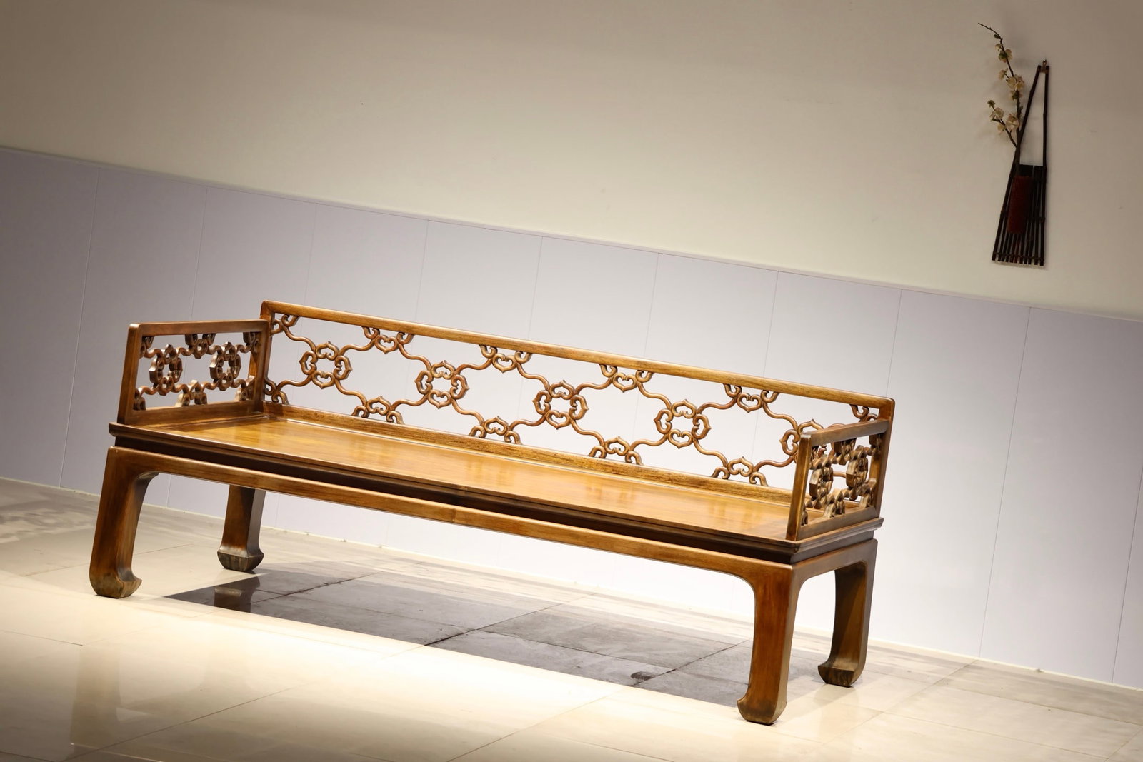 Huanghuali Wood Carved Flower Pattern Arhat Bed (1 of 9)