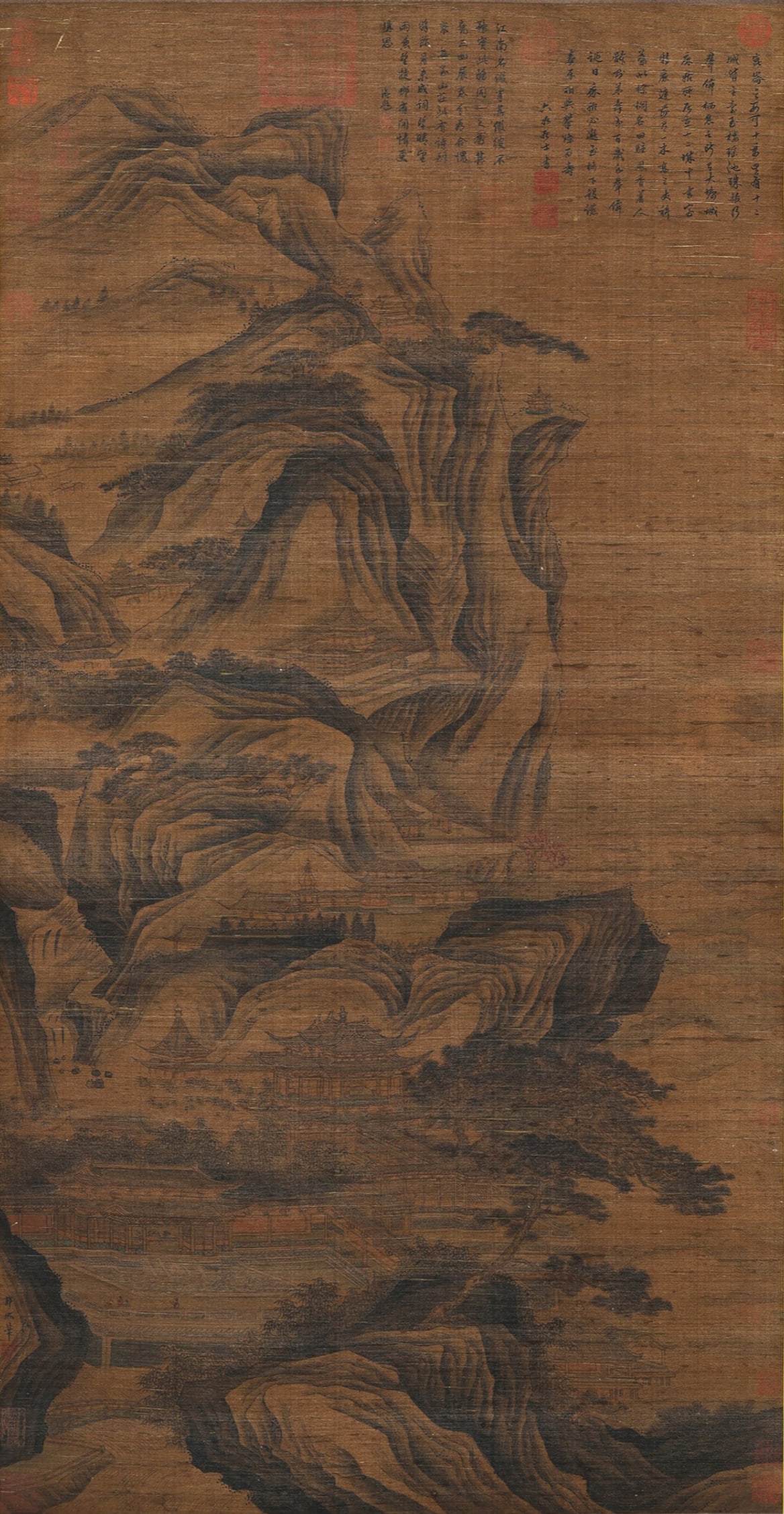Guo Xi mark, Chinese Landscape painting. Ink on Silk, Hanging Scroll: Guo Xi mark, Chinese Landscape painting. Ink on Silk, Hanging Scroll (130 x 67cm)
