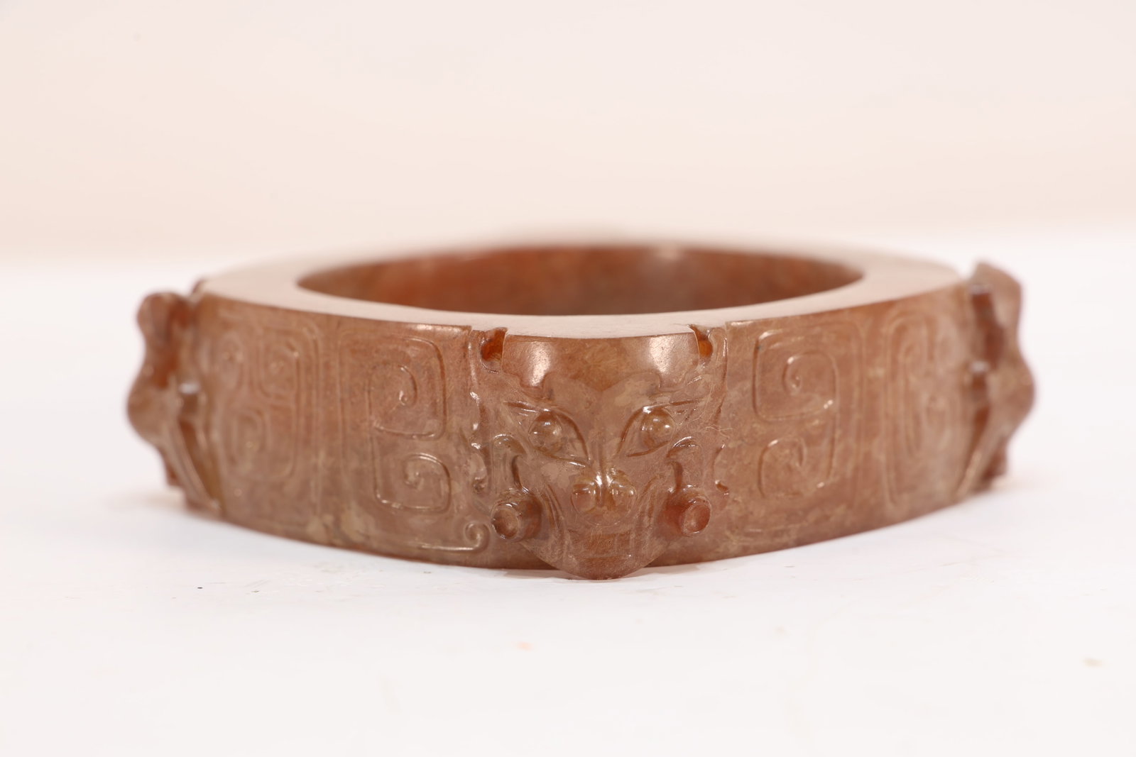 Jade Carved Character Face and Bird Pattern Cong: Jade Carved Character Face and Bird Pattern Cong (8 x 2.5cm)
