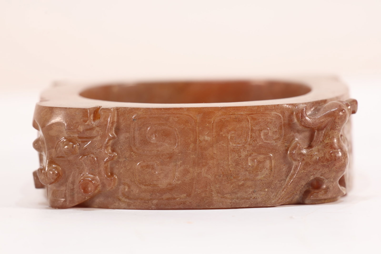 Jade Carved Character Face and Bird Pattern Cong - 2