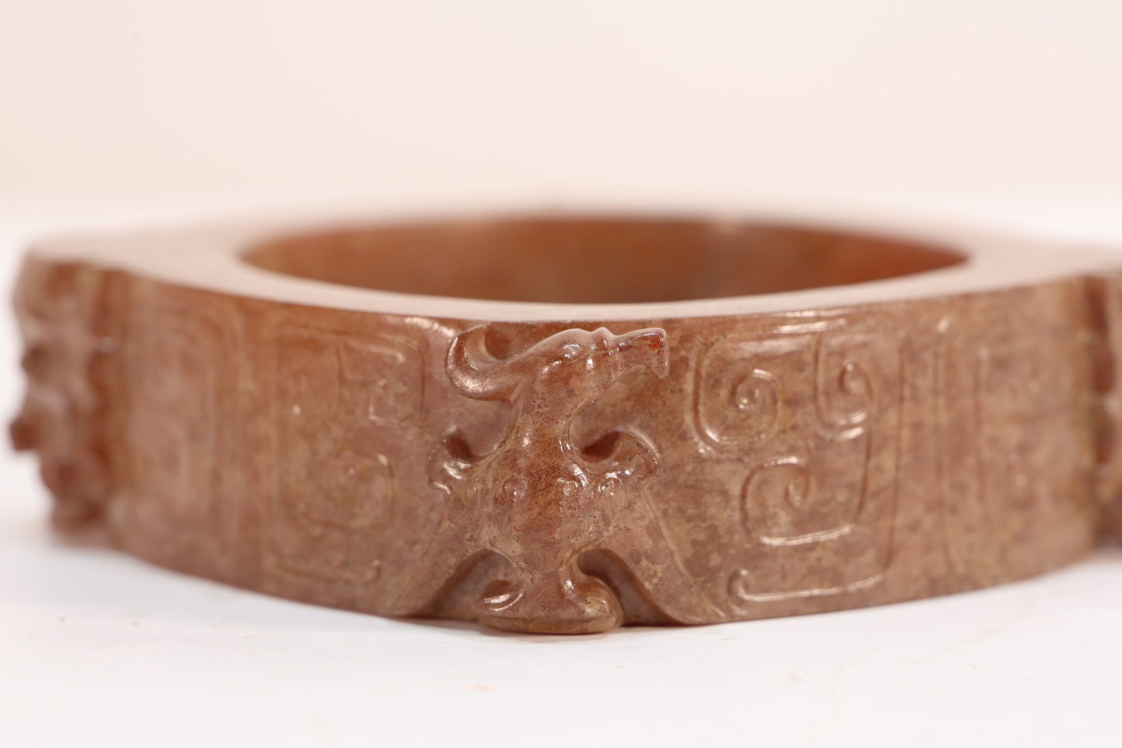 Jade Carved Character Face and Bird Pattern Cong - 3