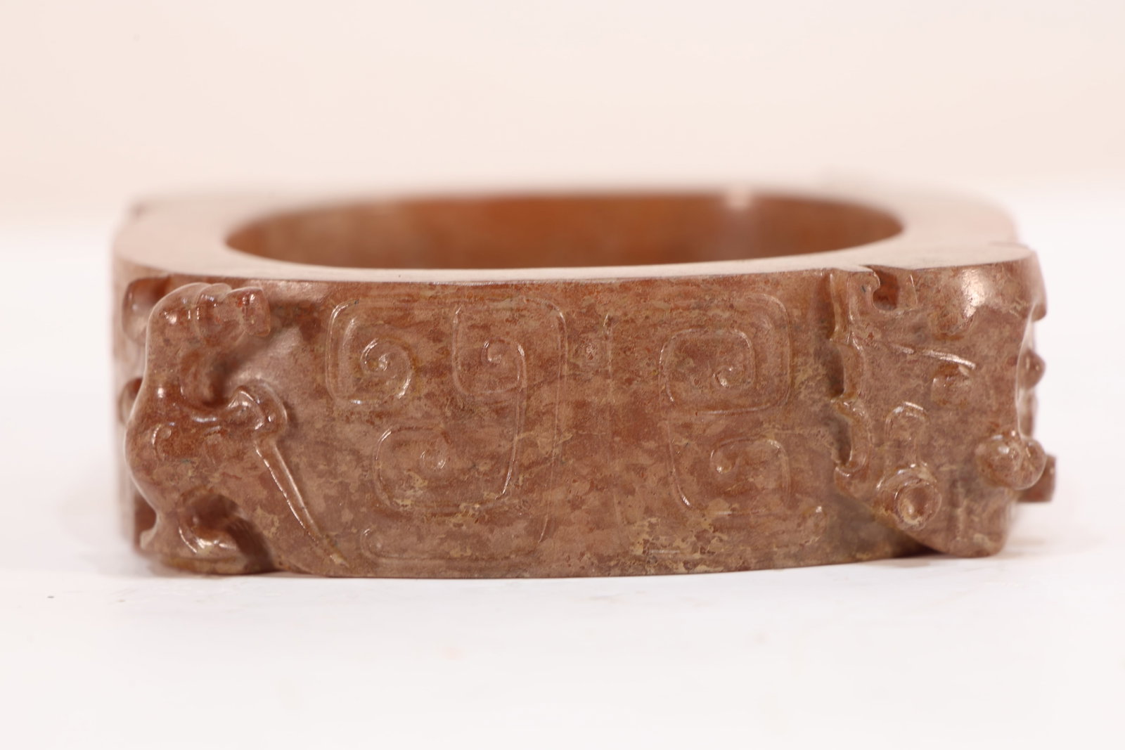 Jade Carved Character Face and Bird Pattern Cong - 4