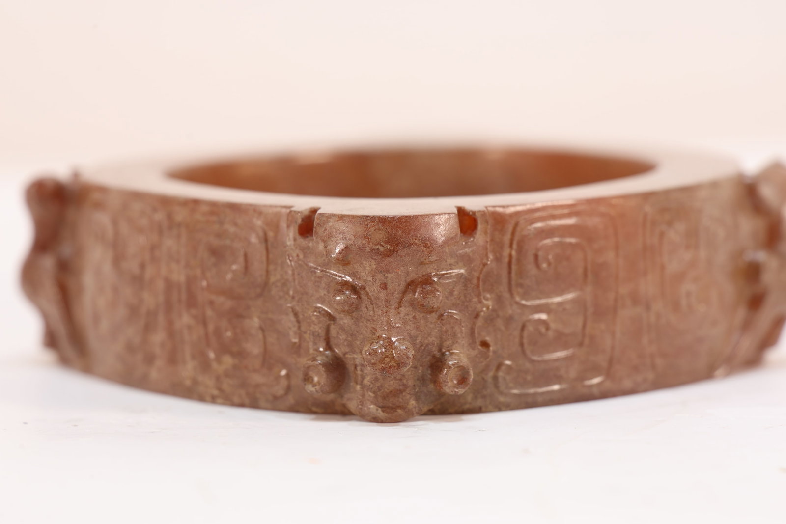 Jade Carved Character Face and Bird Pattern Cong - 5