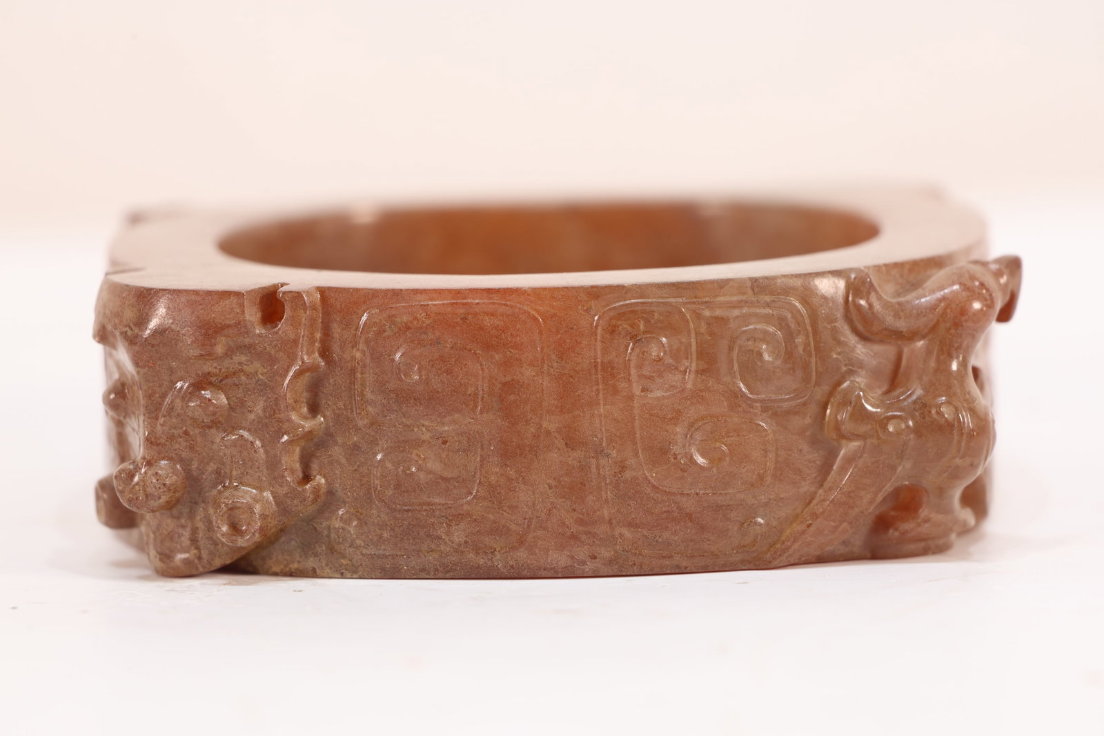 Jade Carved Character Face and Bird Pattern Cong - 6