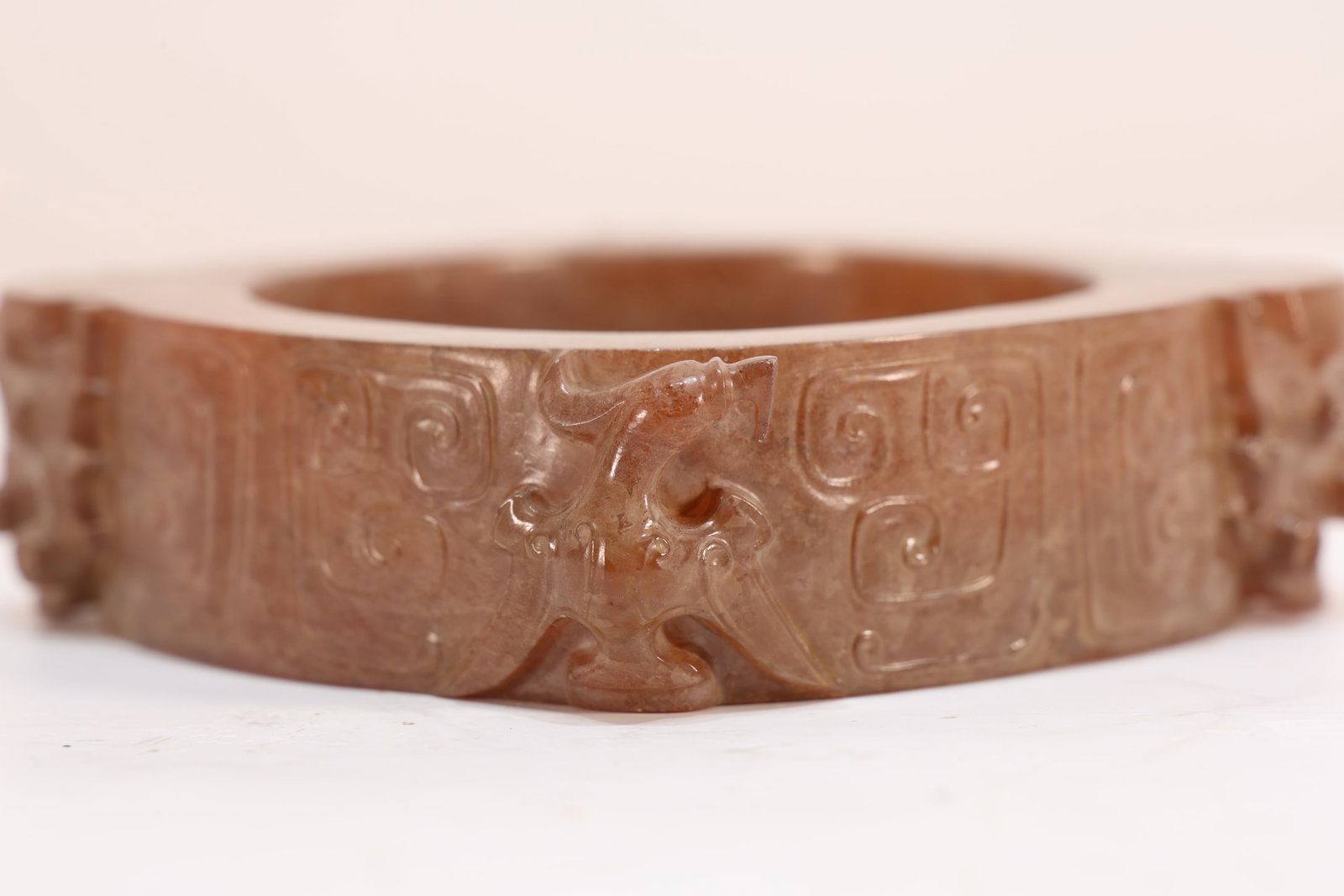 Jade Carved Character Face and Bird Pattern Cong - 7