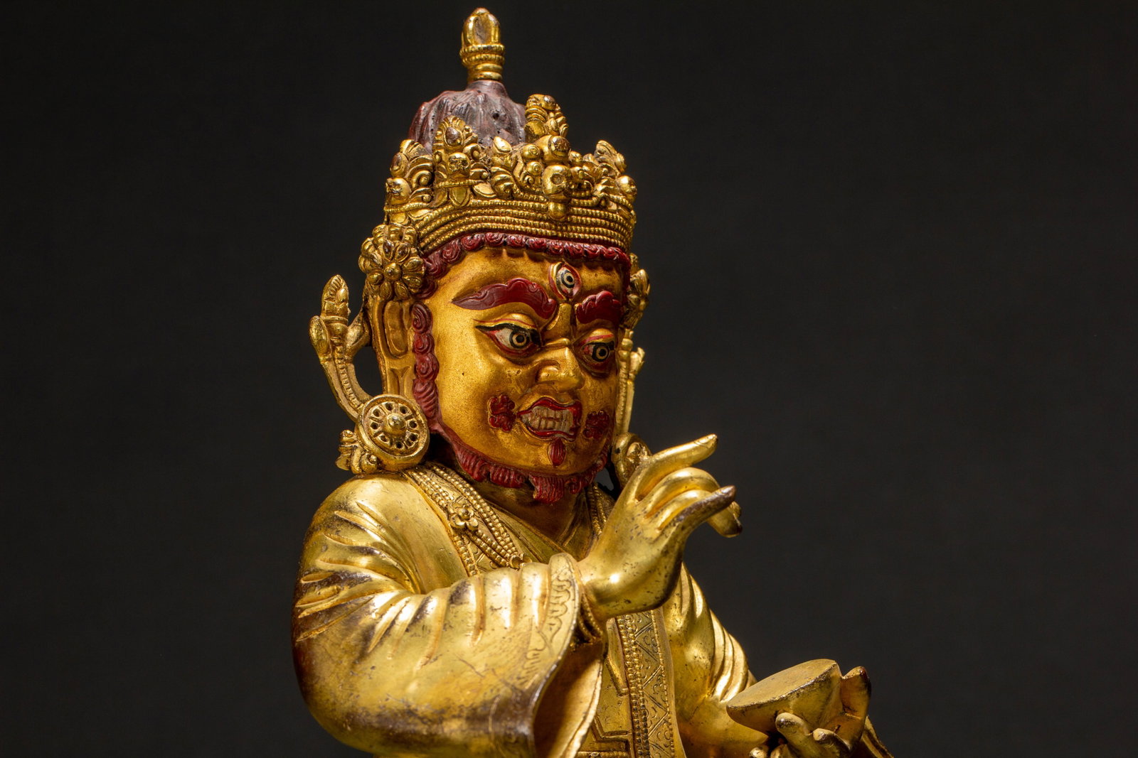 A CHINESE GILT BRONZE DHARMA PROTECTOR STATUE - 6