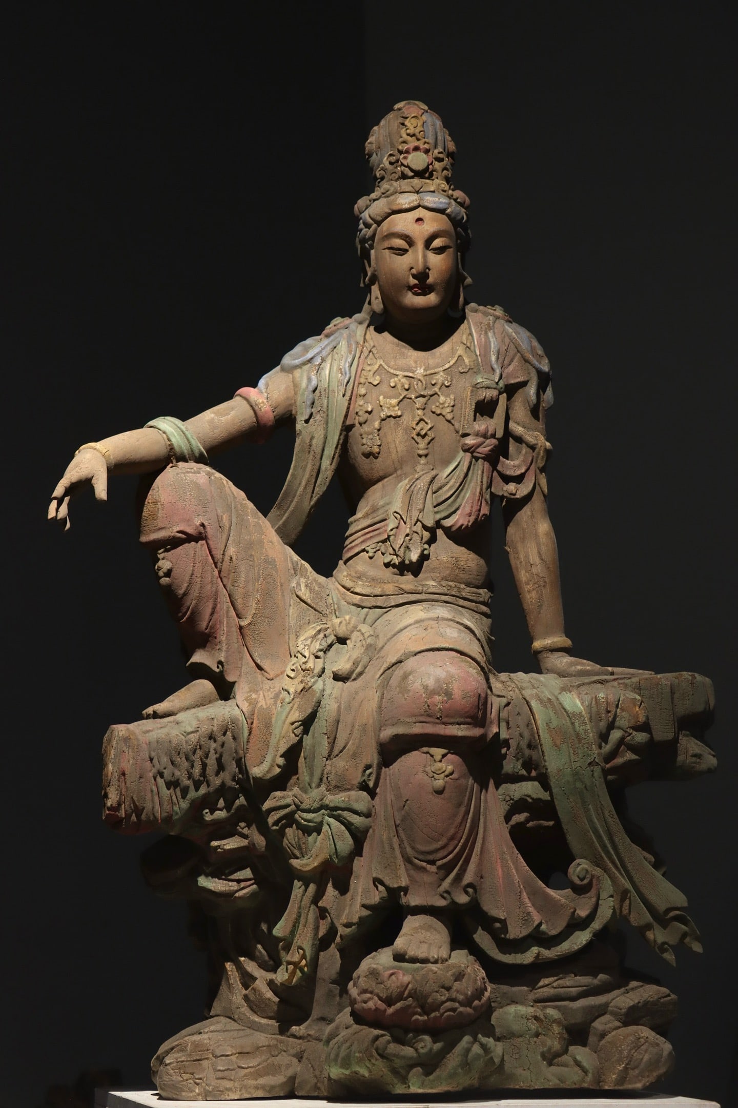 Nan Wood Colour Painted Avalokitesvara Figure: Nan Wood Colour Painted Avalokitesvara Figure ?122 x 75 x 46cm?