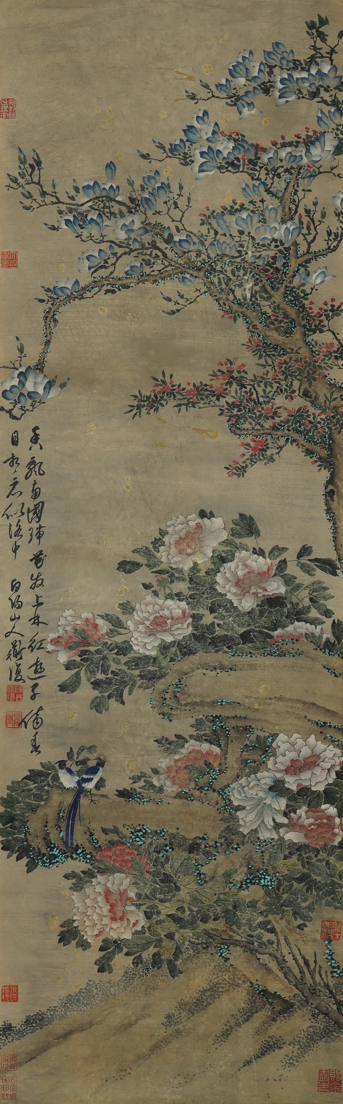Chen Chun mark, Chinese Peony and Magpie painting. Ink and Color on Paper, Hanging Scroll: Chen Chun mark, Chinese Peony and Magpie painting. Ink and Color on Paper, Hanging Scroll (130 x 41cm)