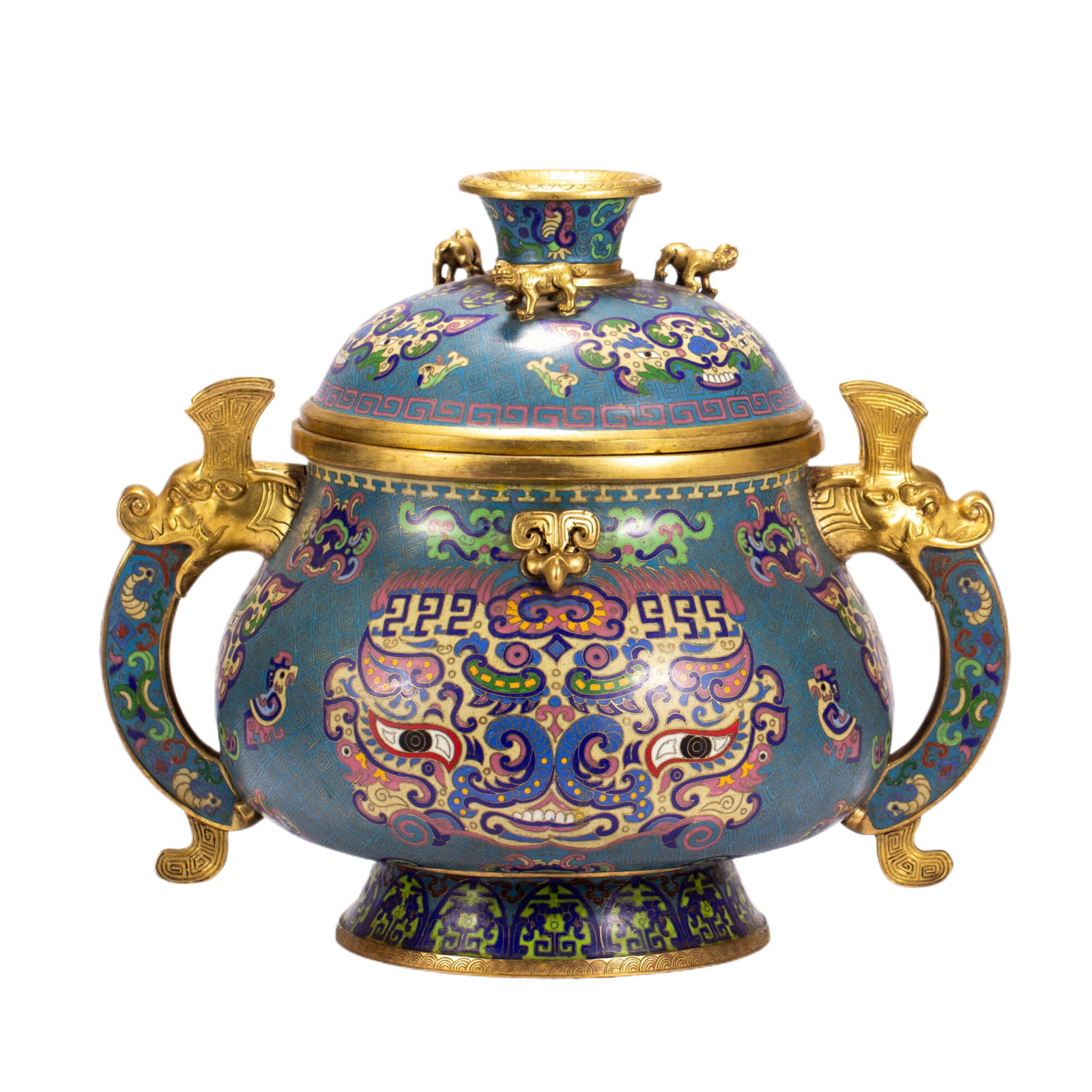 A CHINESE CLOISONNE ARCHAIC STYLE CENSER: A CHINESE CLOISONNE ARCHAIC STYLE CENSER (48 x 27 x 34cm,Weight 13000g)
