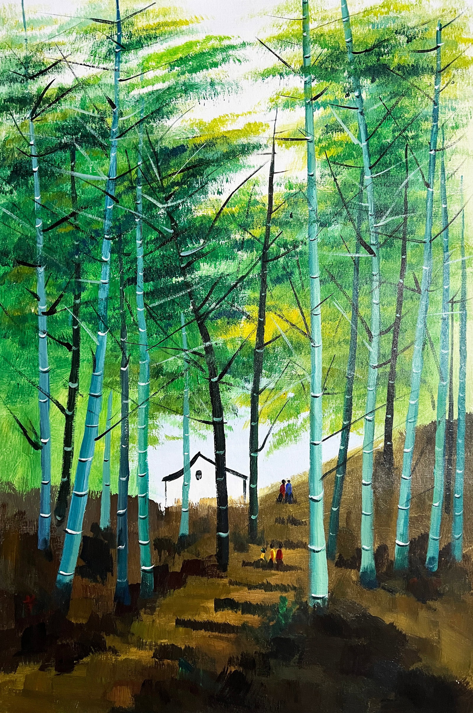 Wu Guanzhong mark, Chinese Bamboo Grove painting. Oil on Canvas: Wu Guanzhong mark, Chinese Bamboo Grove painting. Oil on Canvas (90 x 60cm)