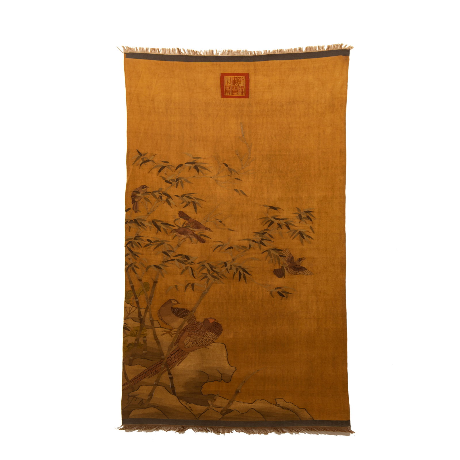 A CHINESE KESI SILK FLOWER AND BIRD PANEL (1 of 9)