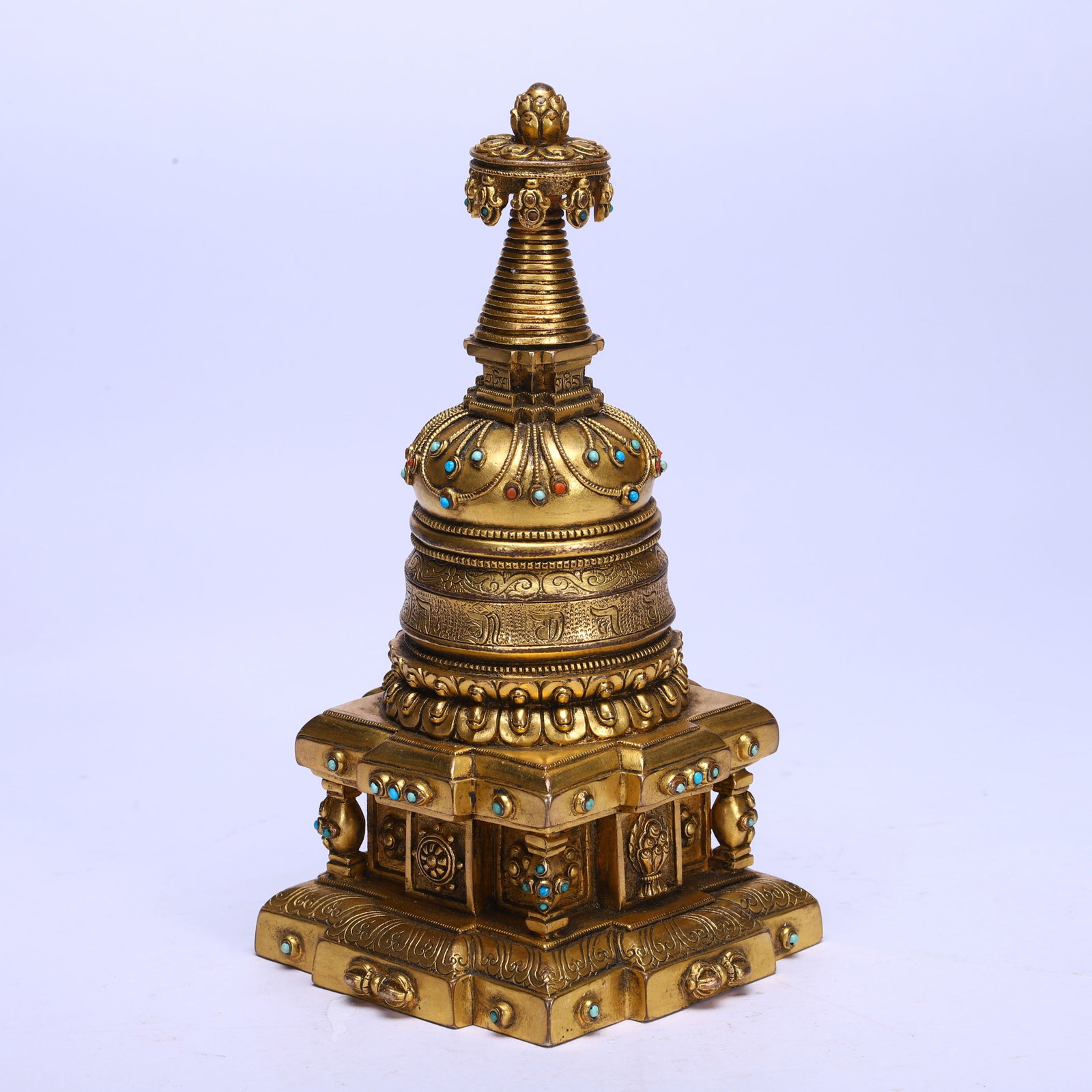 CHINESE GILT BRONZE STUPA - 5