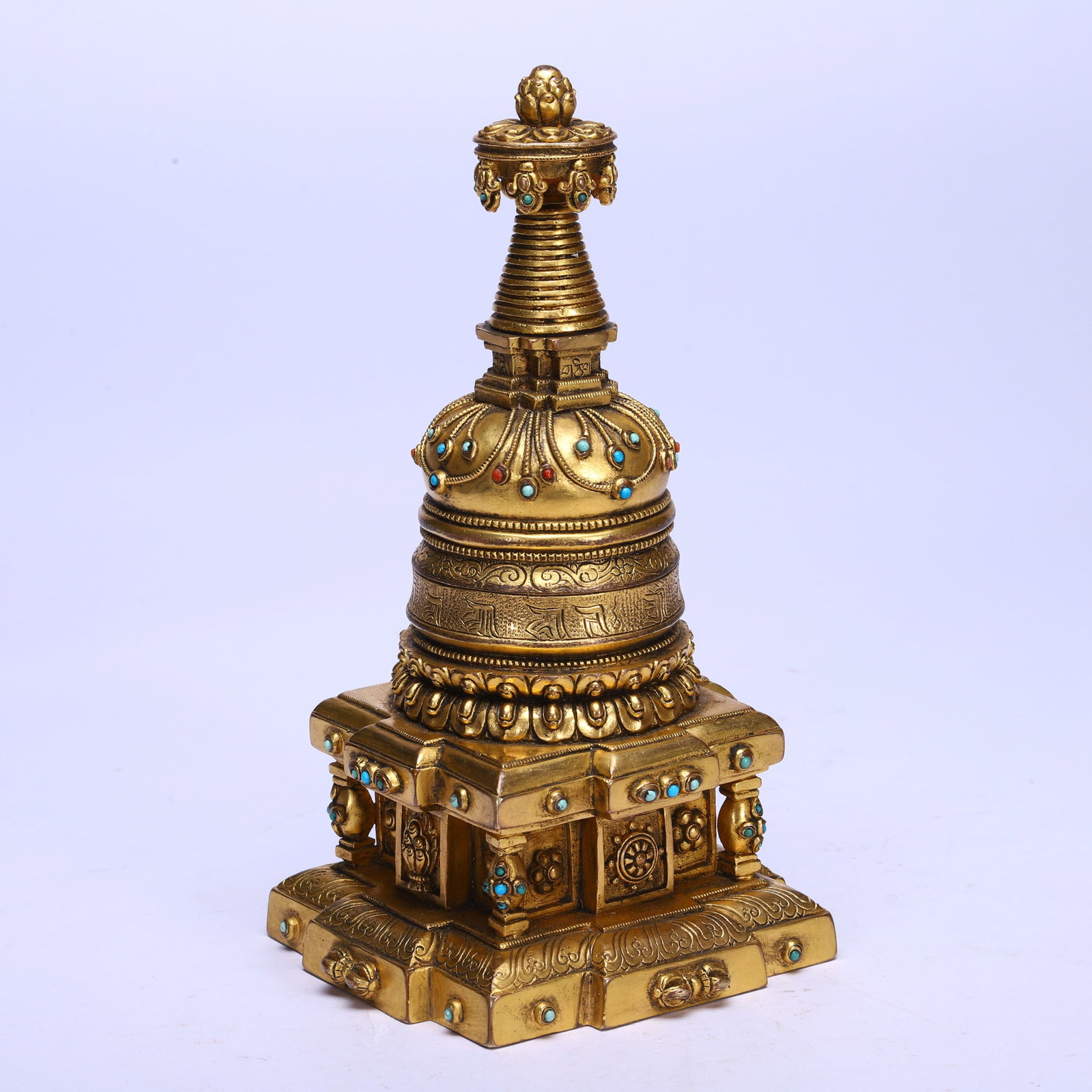 CHINESE GILT BRONZE STUPA - 8