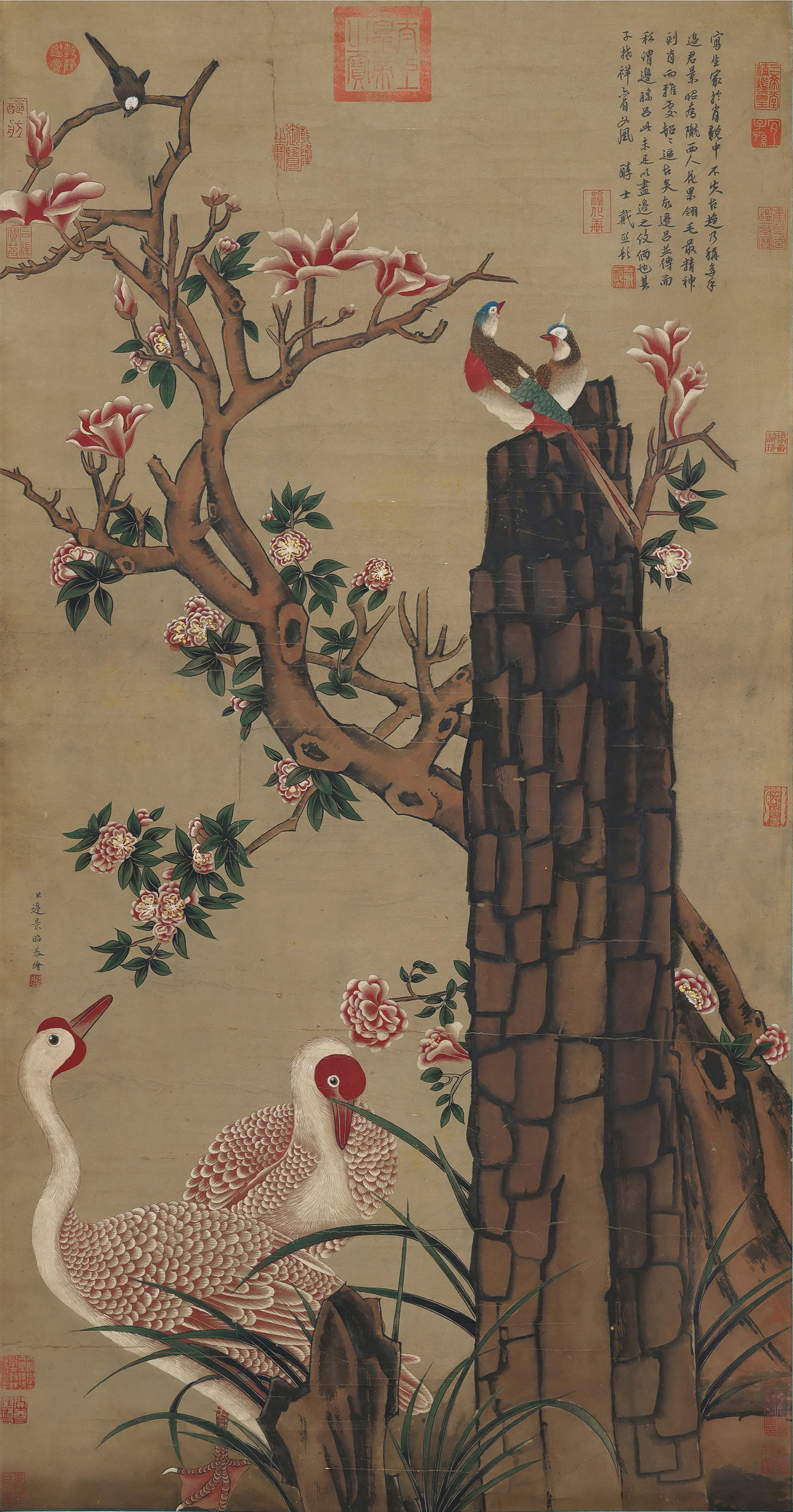 Bian Jingshao mark, Chinese Flower and Bird painting. Ink and Color on Paper, Hanging Scroll: Bian Jingshao mark, Chinese Flower and Bird painting. Ink and Color on Paper, Hanging Scroll (115 x 56cm)