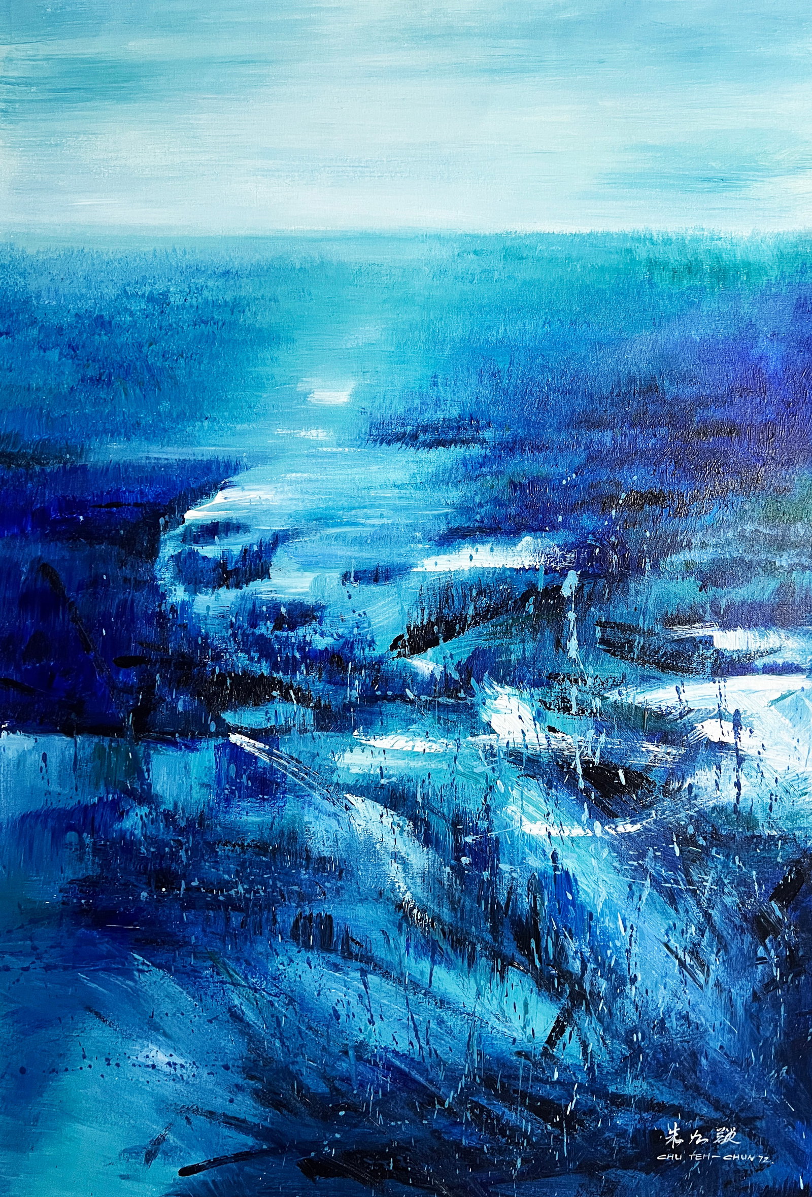 Zhu Dequn mark, Chinese Blue Sea painting. Oil on Canvas: Zhu Dequn mark, Chinese Blue Sea painting. Oil on Canvas (90 x 60cm)