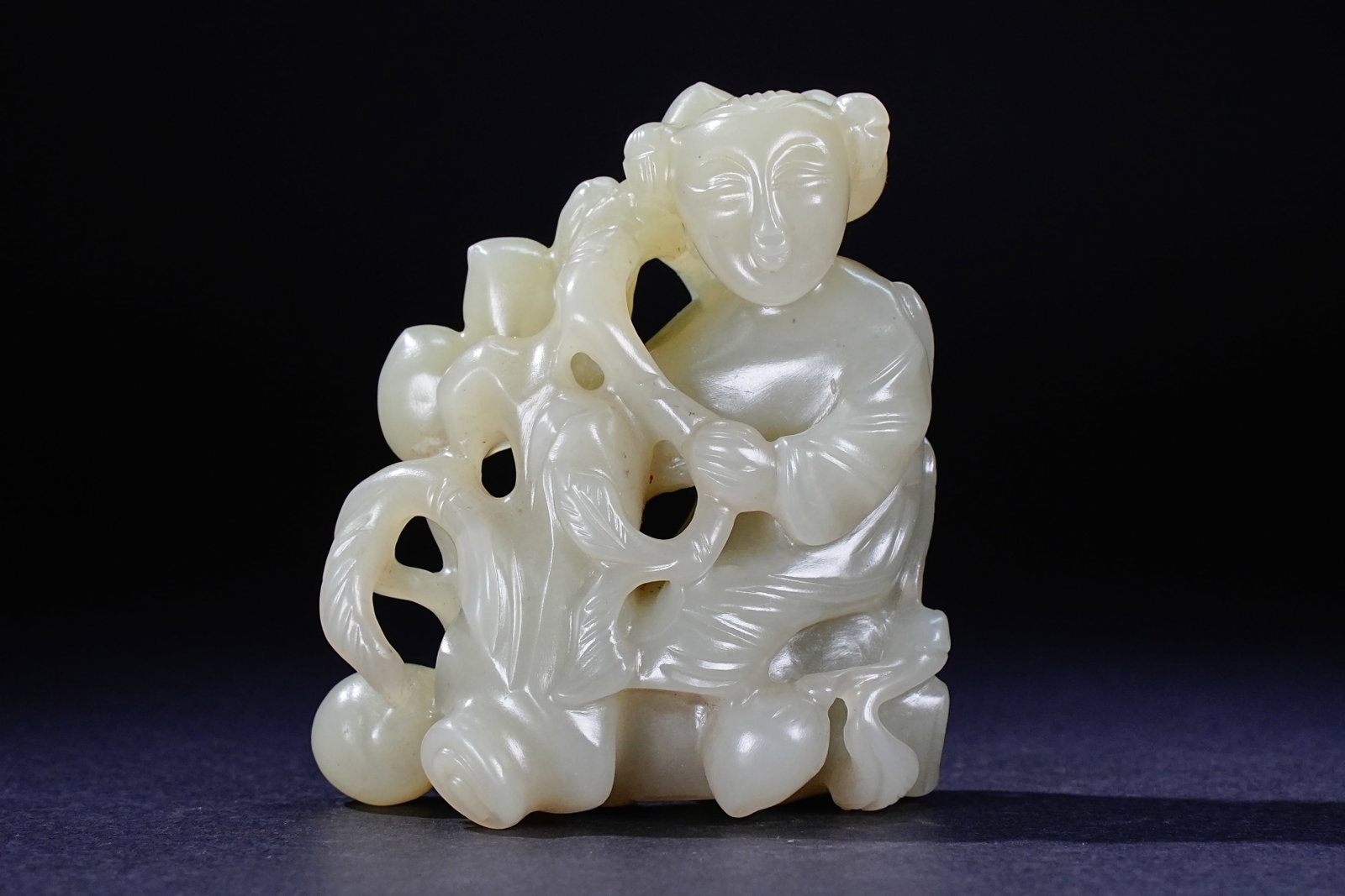 Jade Carved Child and Peach Shape Ornament: Jade Carved Child and Peach Shape Ornament (5.9 x 5.2 x 2.6cm)
