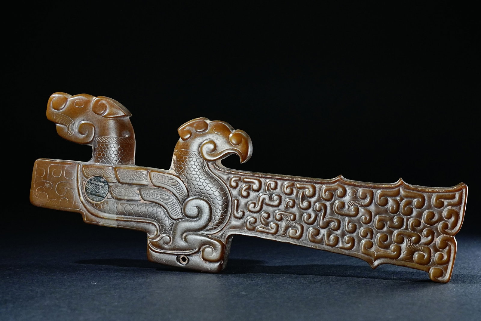 Jade Carved Cloud Pattern Dragon and Phoenix Shape Ornament (1 of 10)