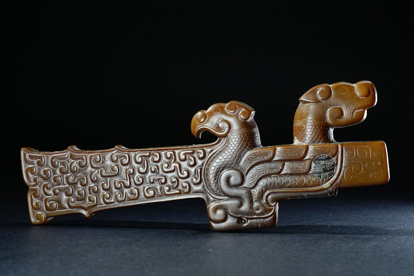 Jade Carved Cloud Pattern Dragon and Phoenix Shape Ornament - 2