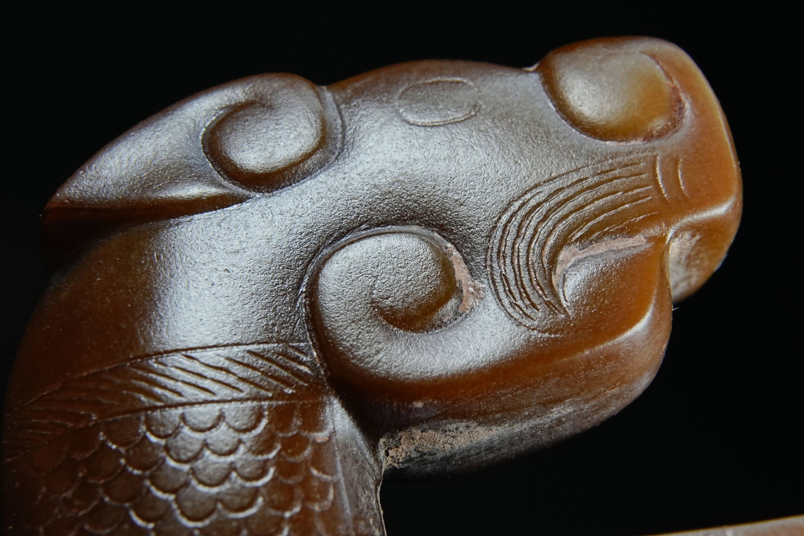 Jade Carved Cloud Pattern Dragon and Phoenix Shape Ornament - 3