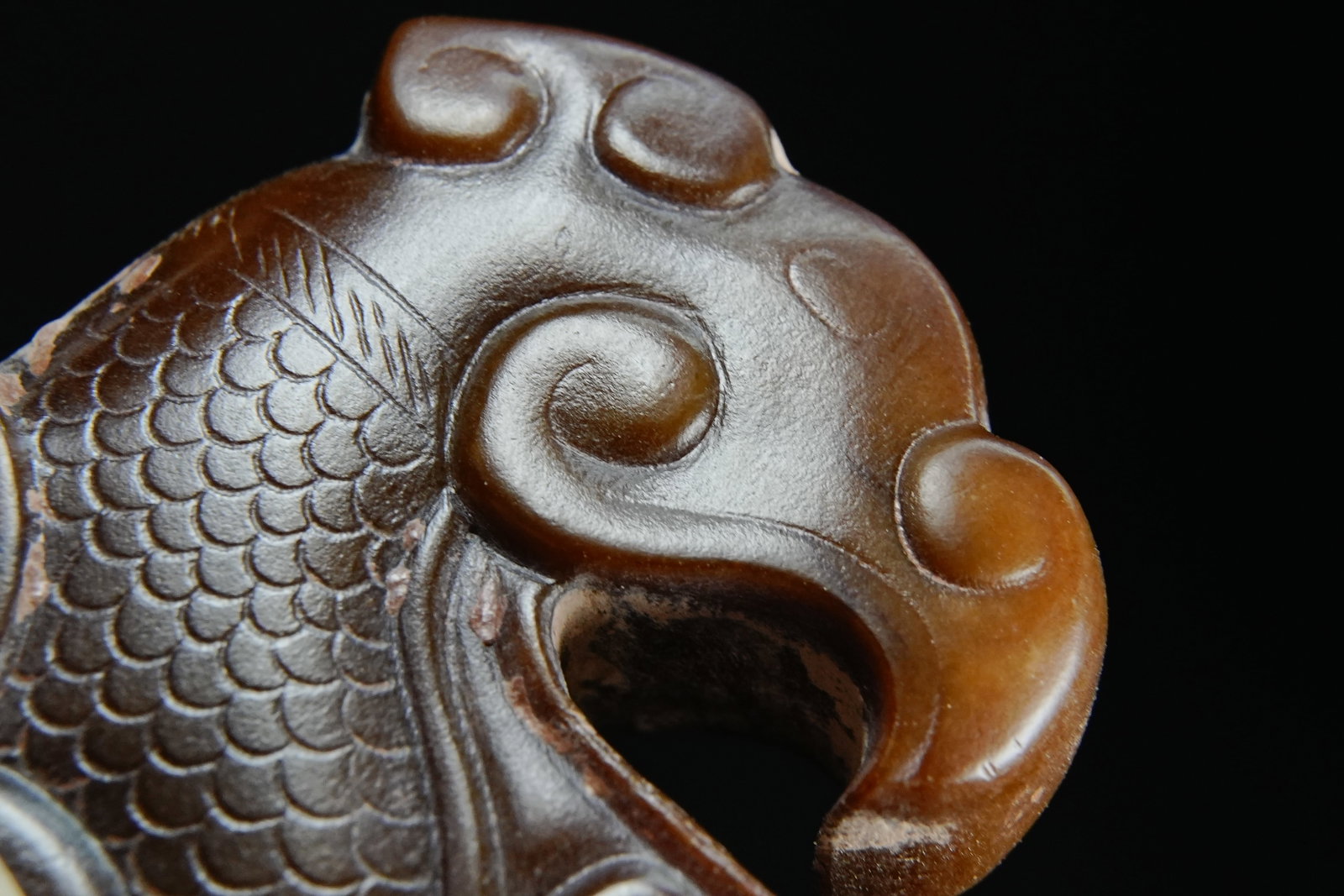 Jade Carved Cloud Pattern Dragon and Phoenix Shape Ornament - 4