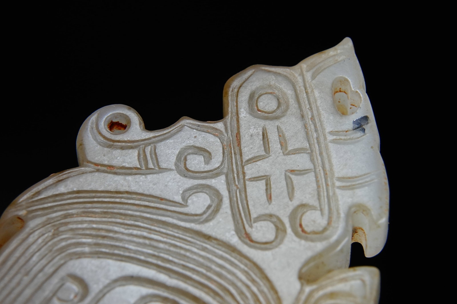 Jade Carved Beast Face Pattern Bird Shape Bi - 3