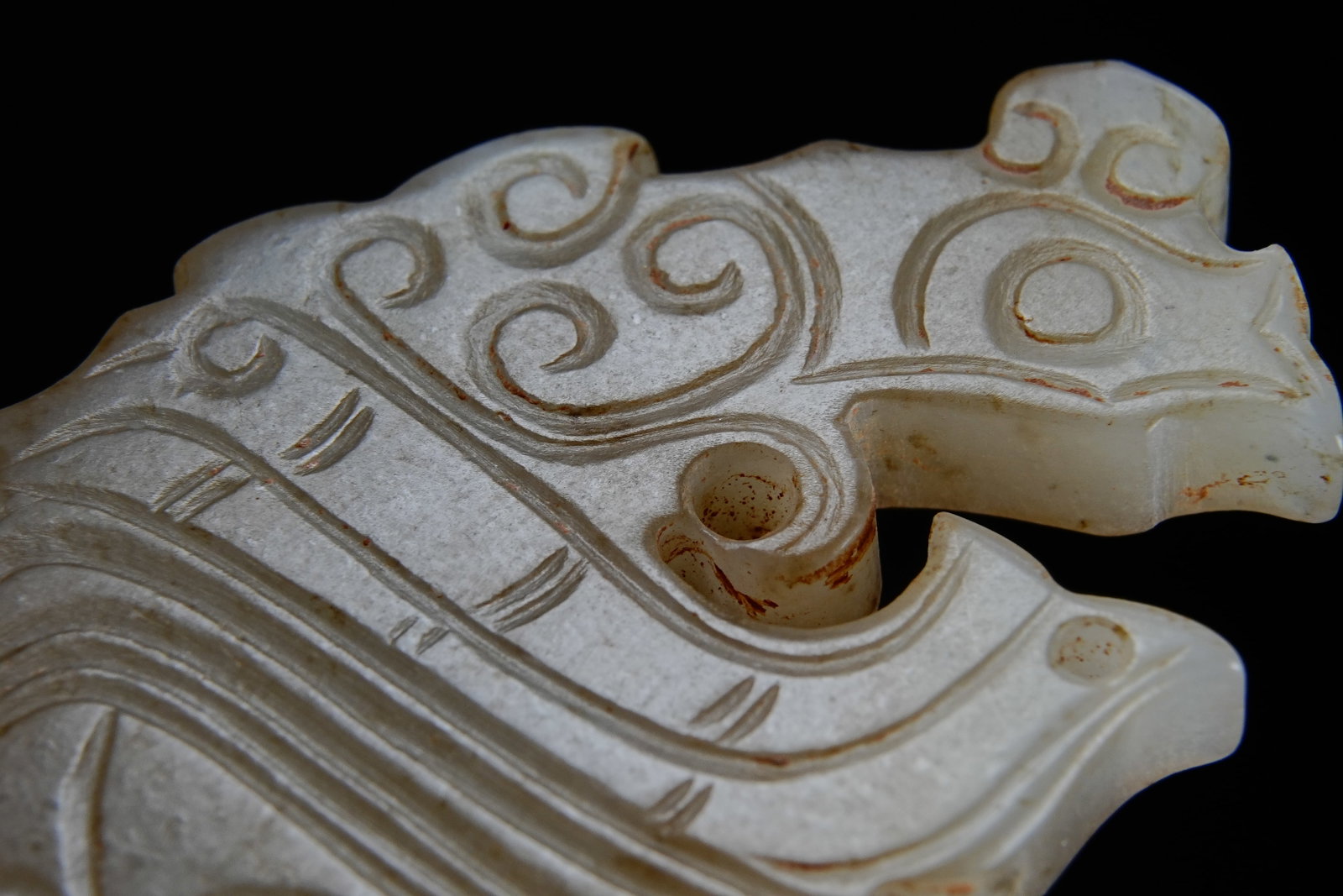 Jade Carved Beast Face Pattern Bird Shape Bi - 6