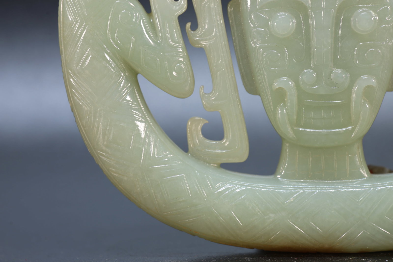 Jade Carved Character Face and Bird Pattern Bi - 10