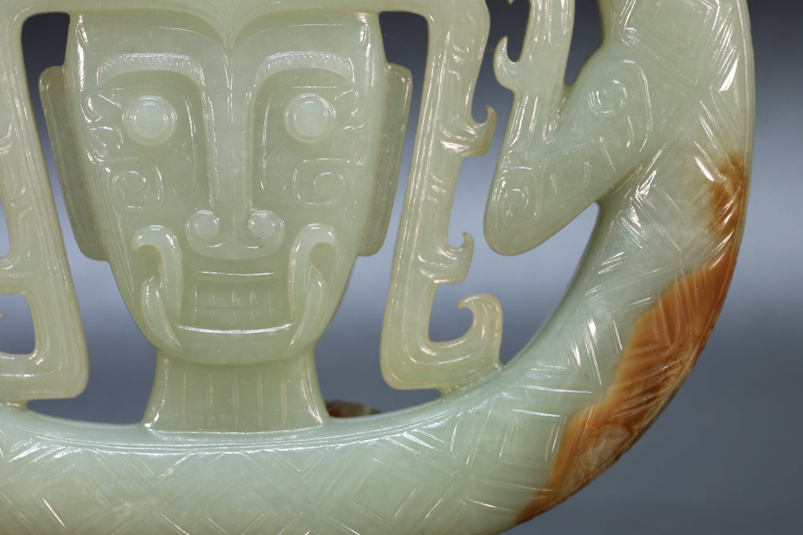 Jade Carved Character Face and Bird Pattern Bi - 11