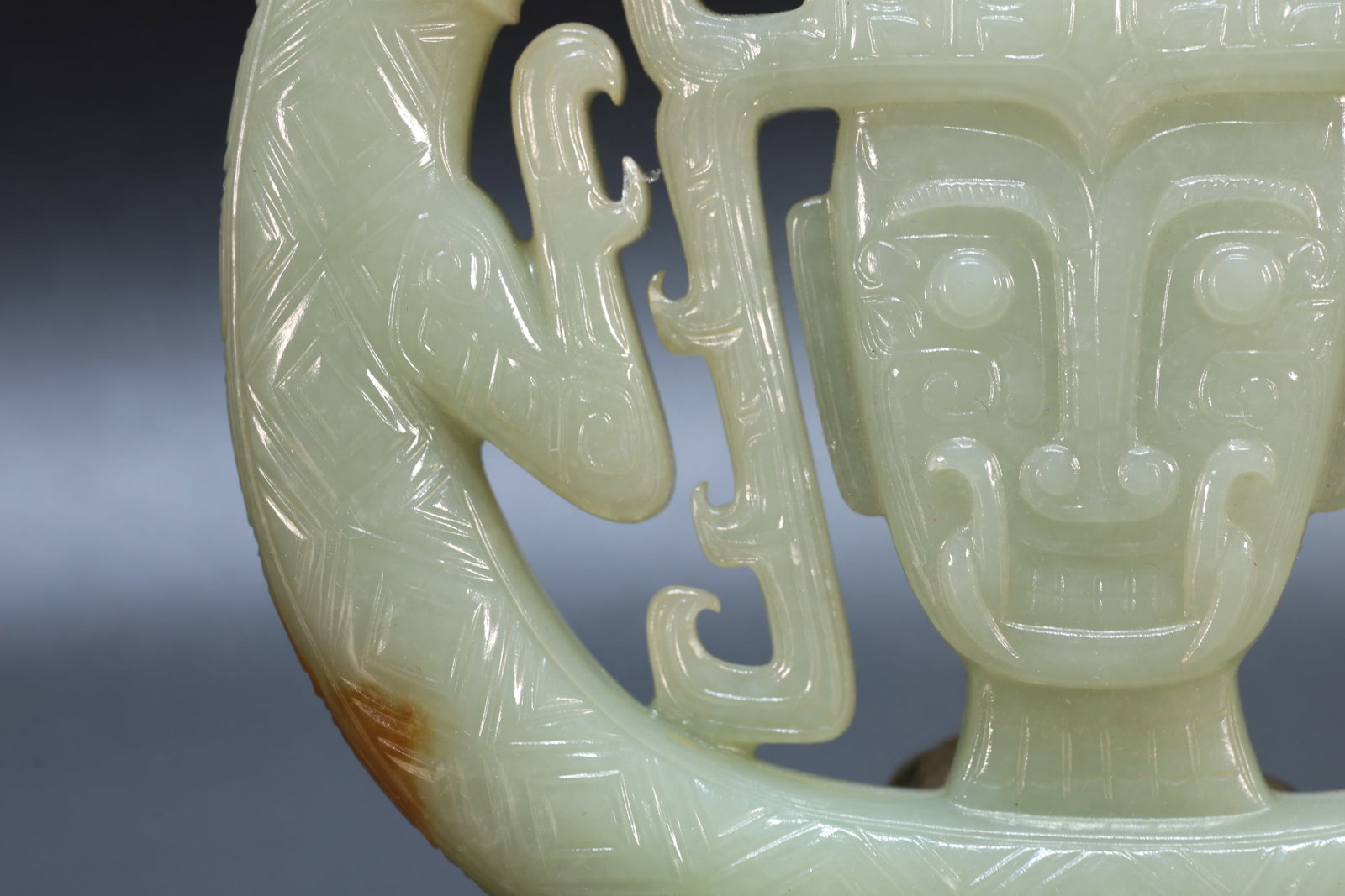 Jade Carved Character Face and Bird Pattern Bi - 4