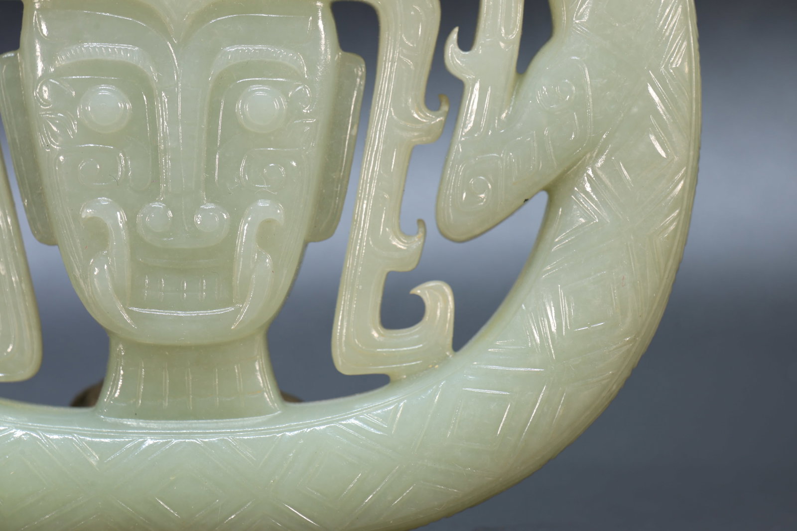 Jade Carved Character Face and Bird Pattern Bi - 5