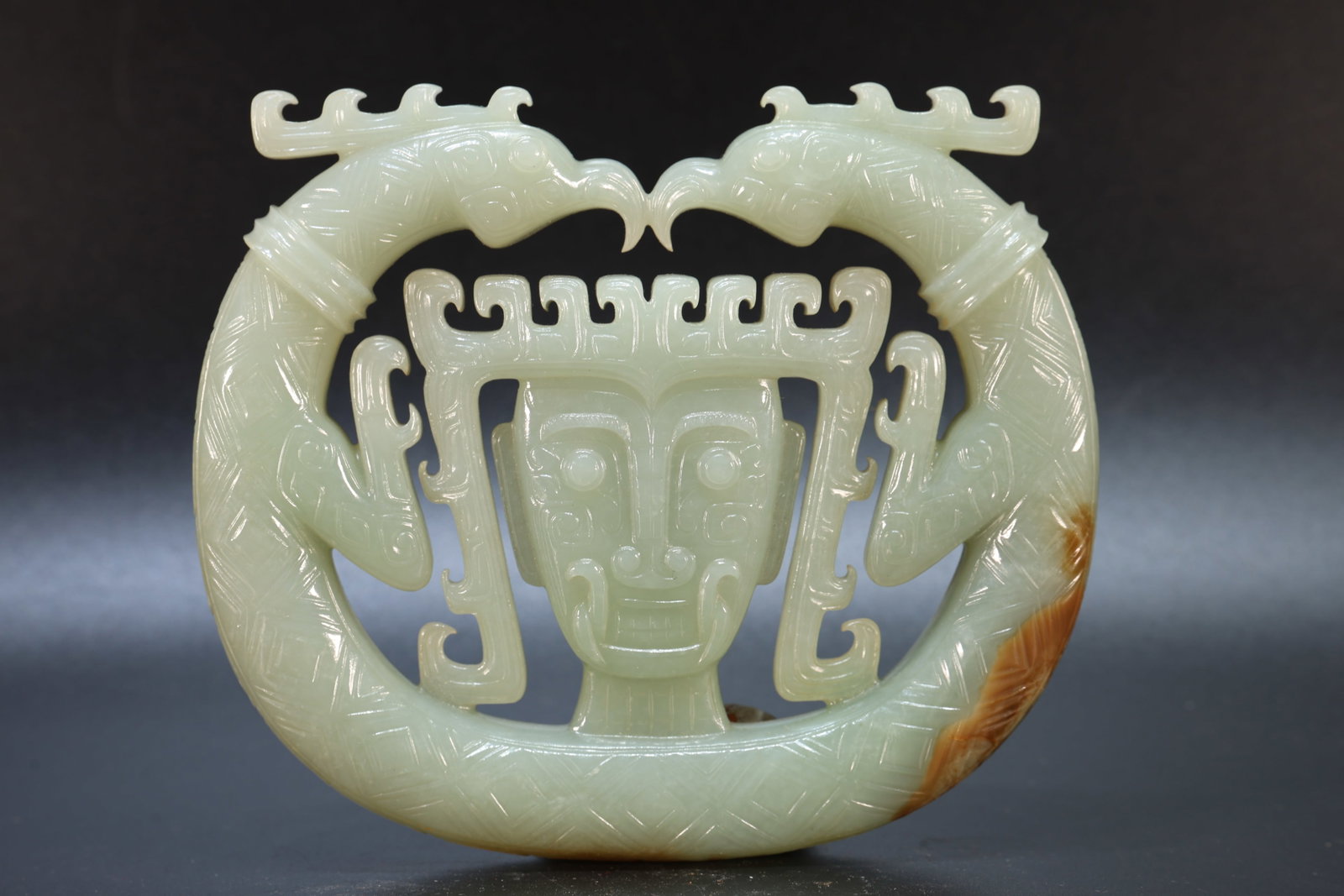 Jade Carved Character Face and Bird Pattern Bi - 6