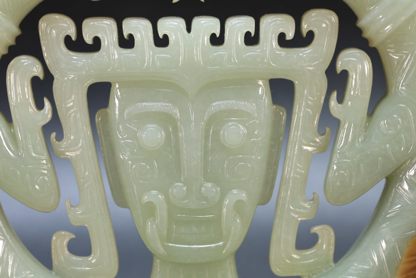 Jade Carved Character Face and Bird Pattern Bi - 9