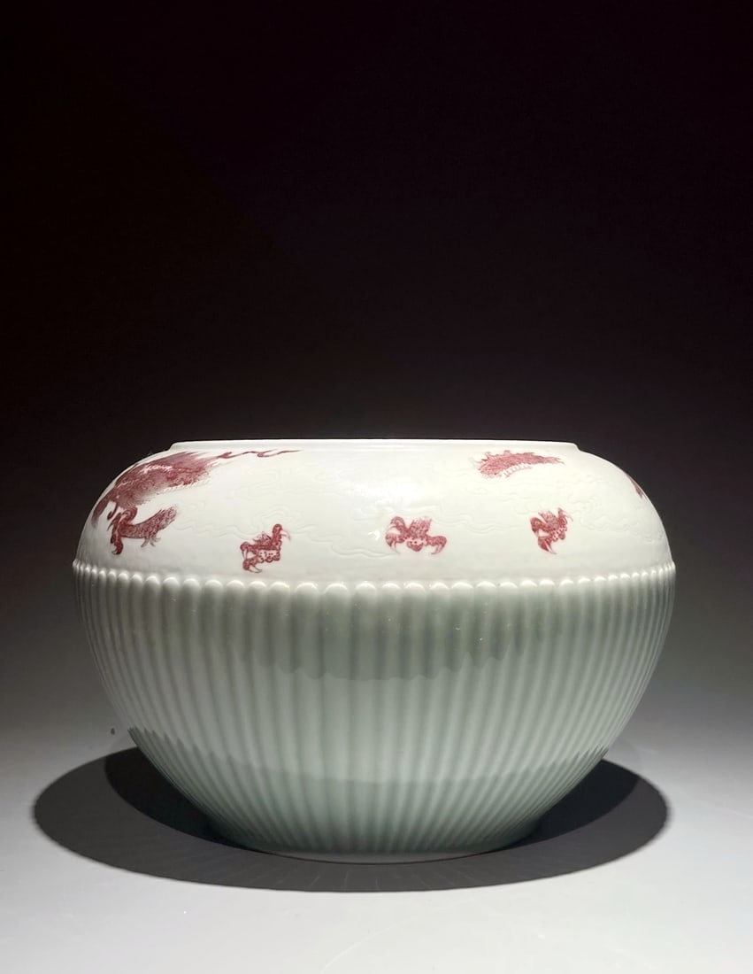A PALE CELADON-GLAZED UNDERGLAZE COPPER-RED ANHUA 'DRAGON' BRUSH WASHER (1 of 9)