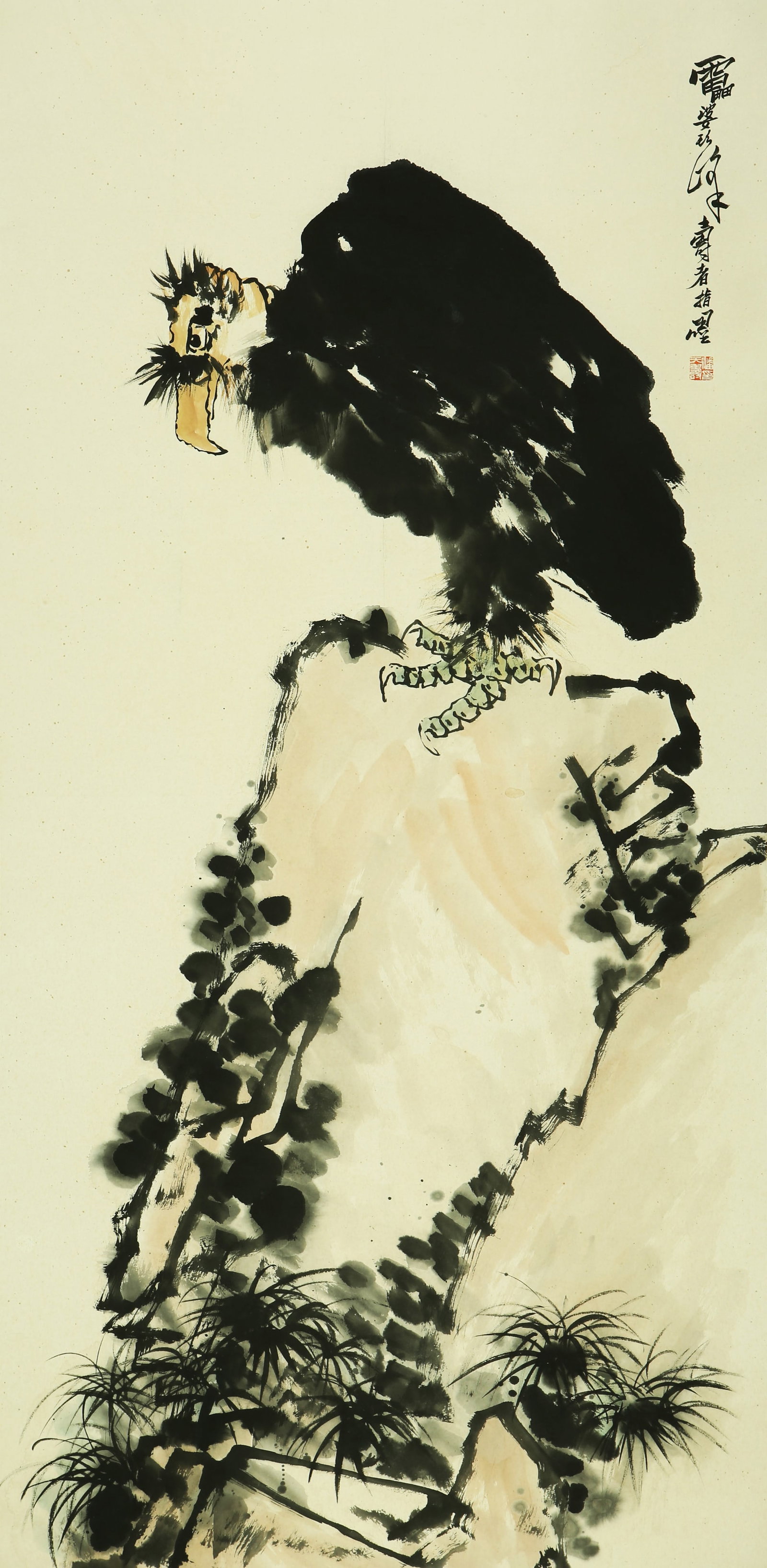 A CHINESE HAND PAINTING WITH THE MARK OF PAN TIANSHOU: A CHINESE HAND PAINTING WITH THE MARK OF PAN TIANSHOU 137*67.5cm
