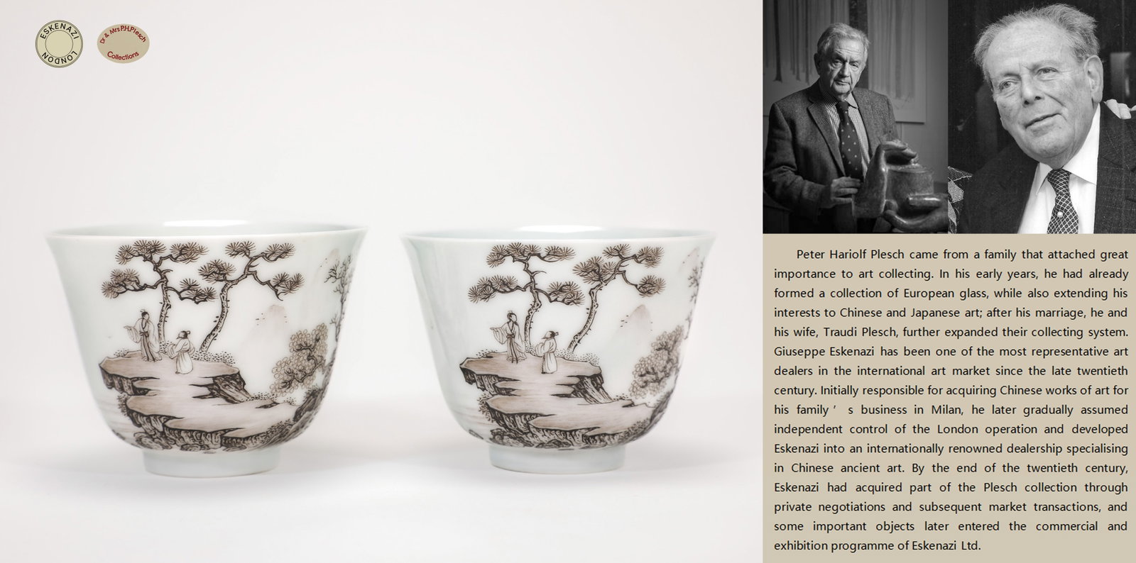A PAIR OF GRISAILLE 'LANDSCAPE AND FIGURES' CUPS: A PAIR OF GRISAILLE 'LANDSCAPE AND FIGURES' CUPS Size:Width:6.5cm,Height:5cm