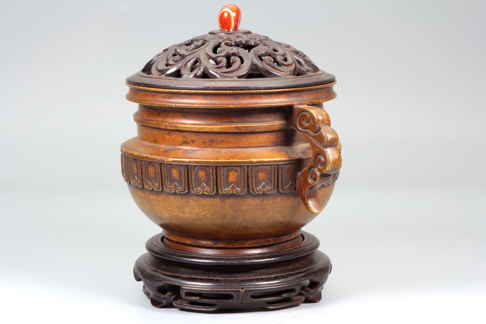 A BRONZE 'RUYI' HANDLED CENSER - 4