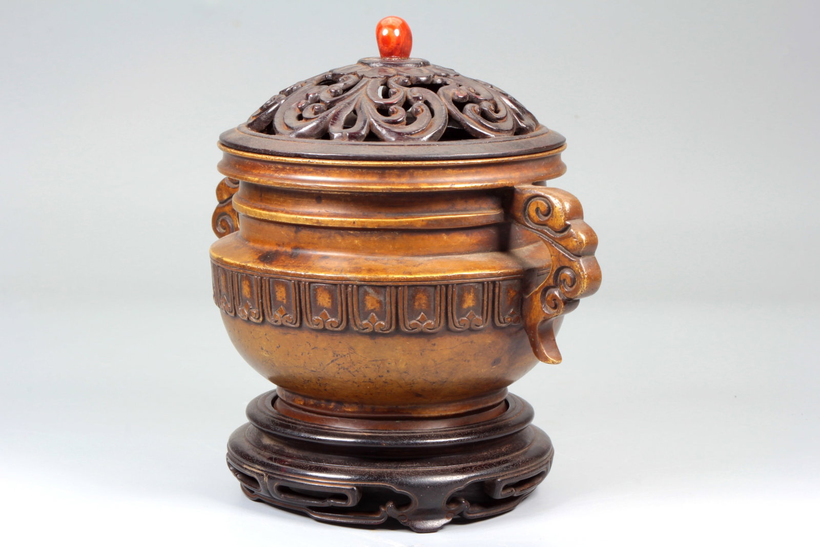 A BRONZE 'RUYI' HANDLED CENSER - 6