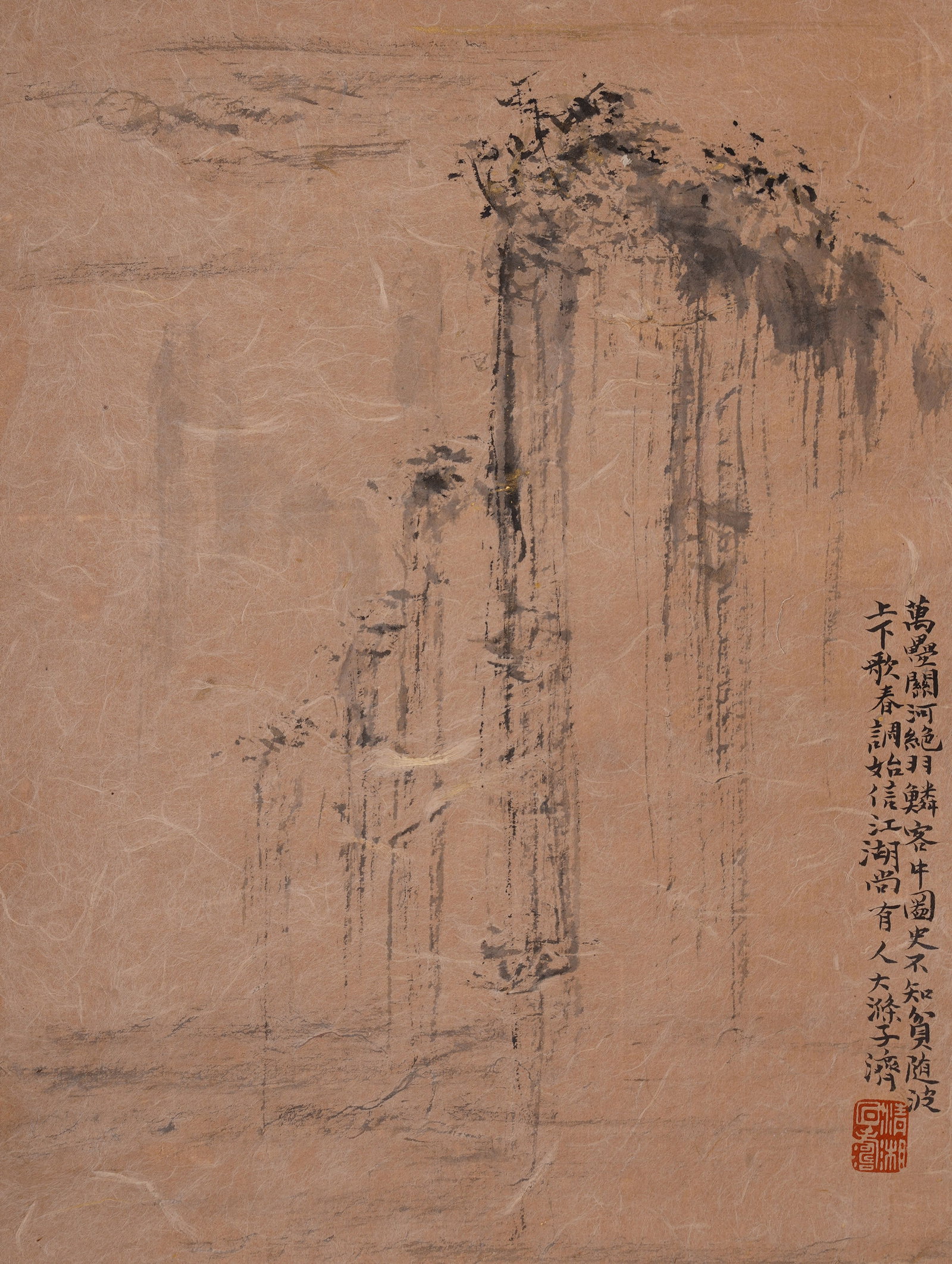 A CHINESE HAND PAINTING WITH THE MARK OF SHI TAO: A CHINESE HAND PAINTING WITH THE MARK OF SHI TAO 42.5*32.5cm