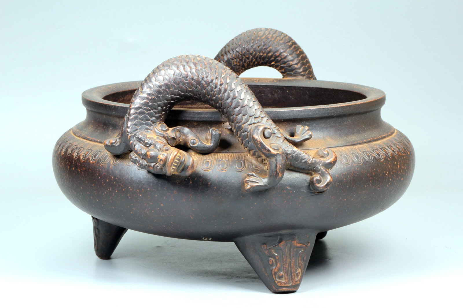 A ZISHA 'DRAGON' HANDLED CENSER - 3
