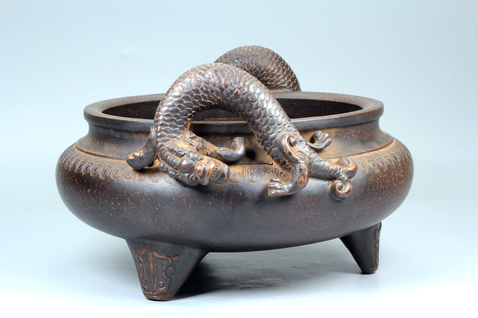 A ZISHA 'DRAGON' HANDLED CENSER - 6