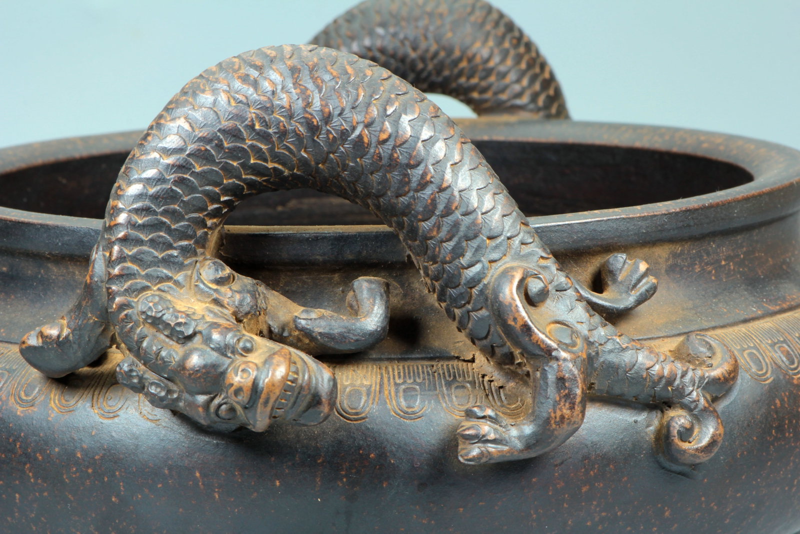 A ZISHA 'DRAGON' HANDLED CENSER - 7